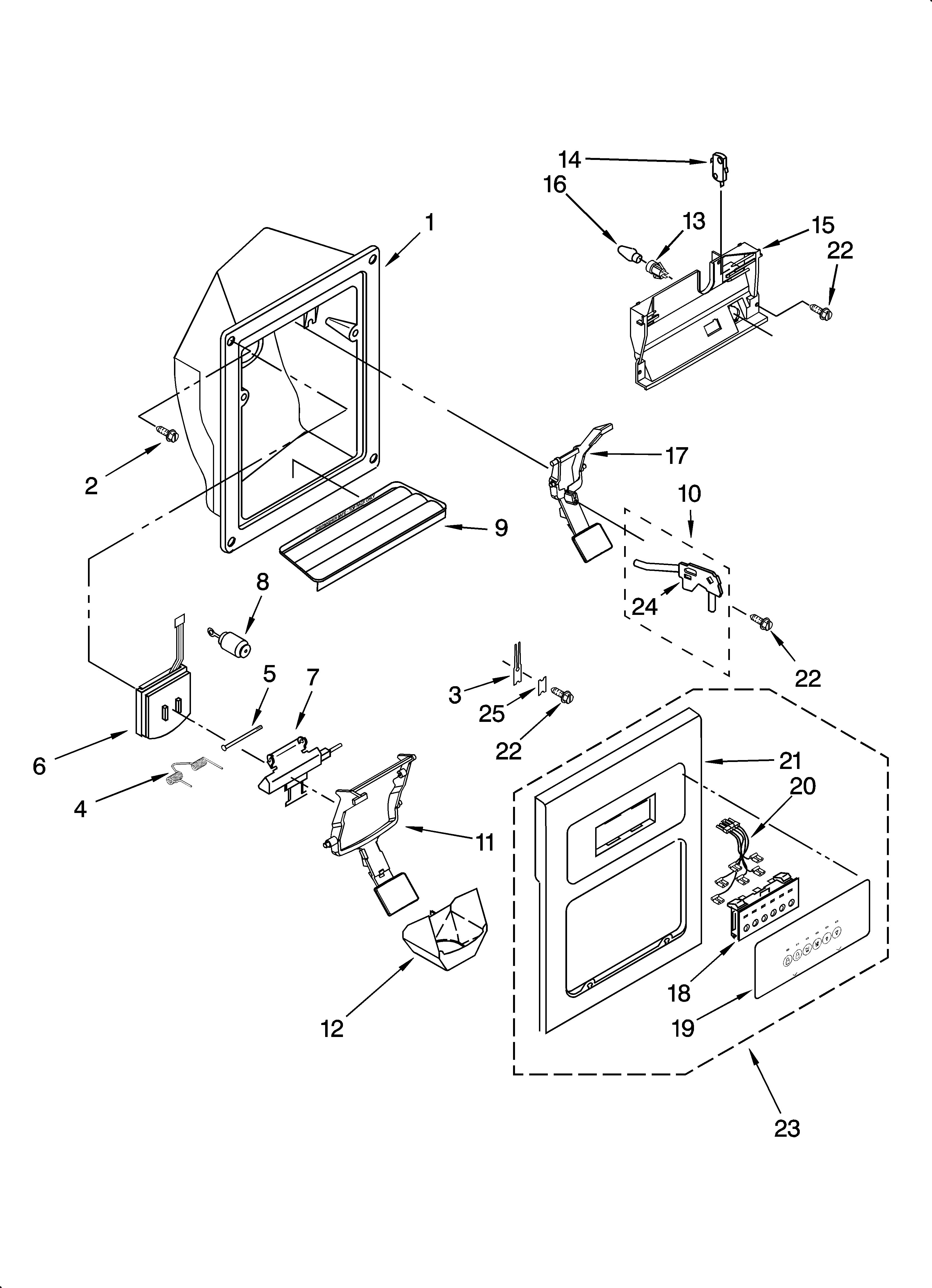 KitchenAid KSRG22FTSS00 dispenser front parts diagram