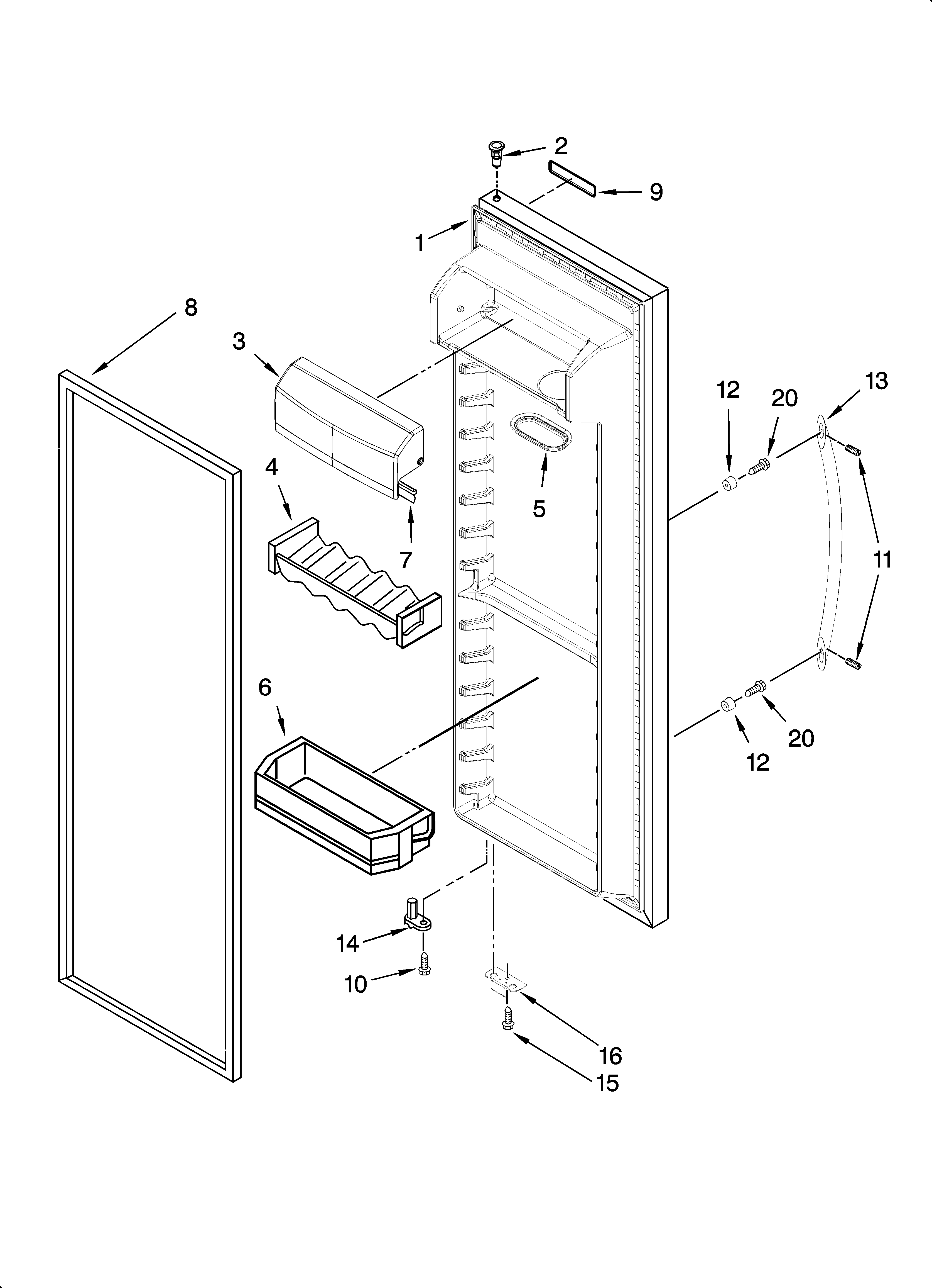 KitchenAid KSRP22FTBL00 refrigerator door parts diagram