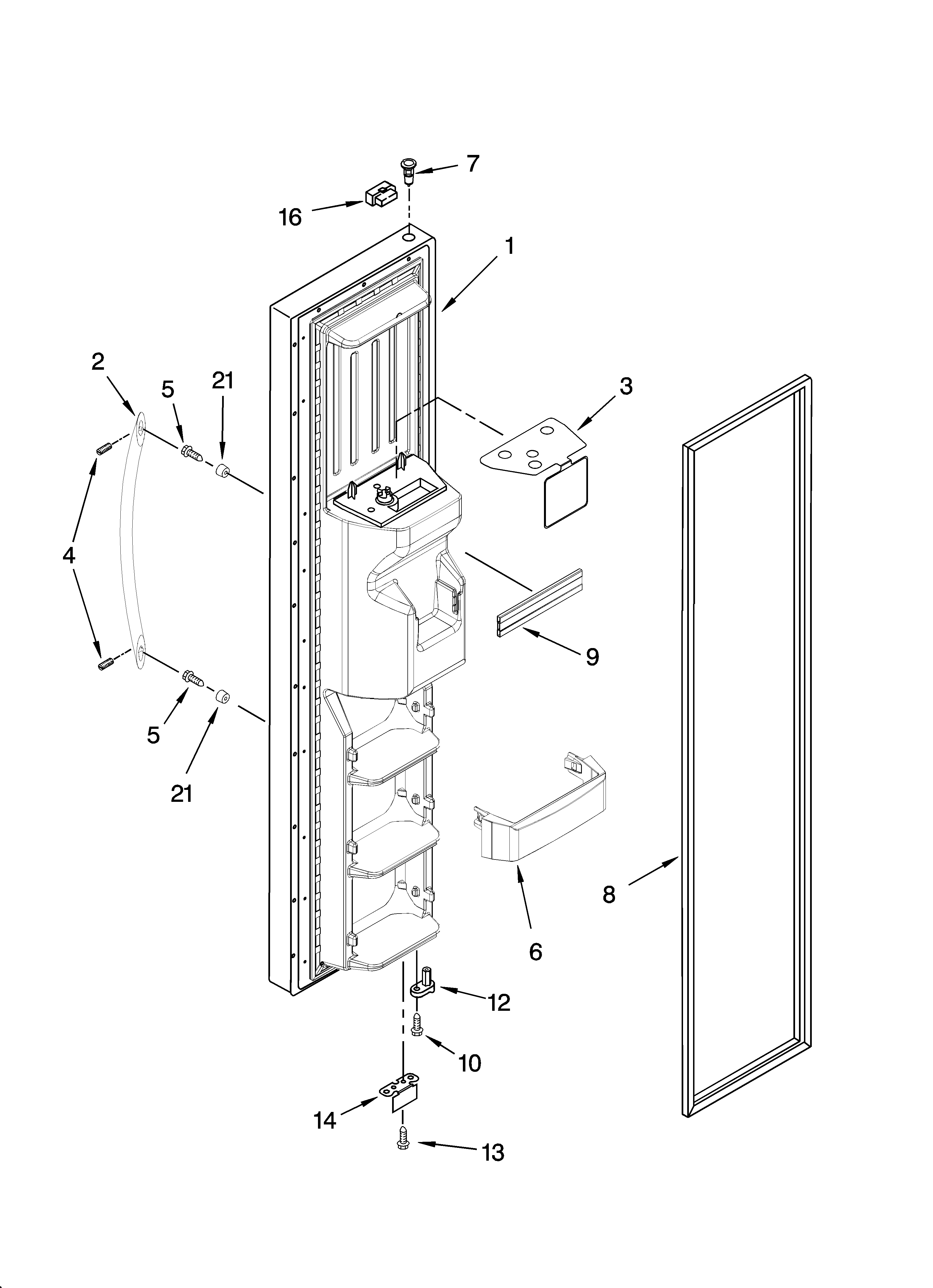 KitchenAid KSRP22FTBL00 freezer door parts diagram