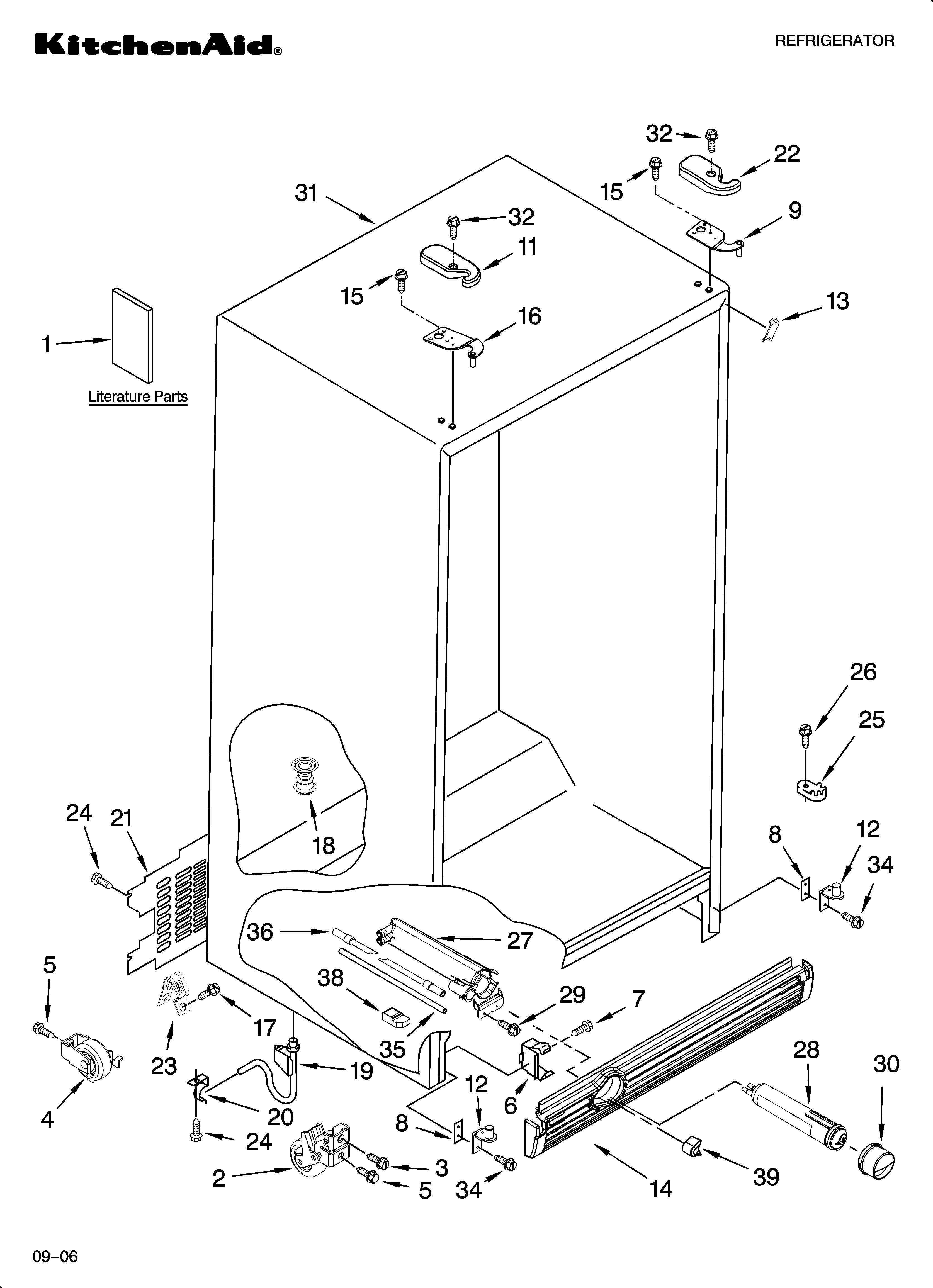 KitchenAid KSRP25FTWH00 cabinet parts diagram