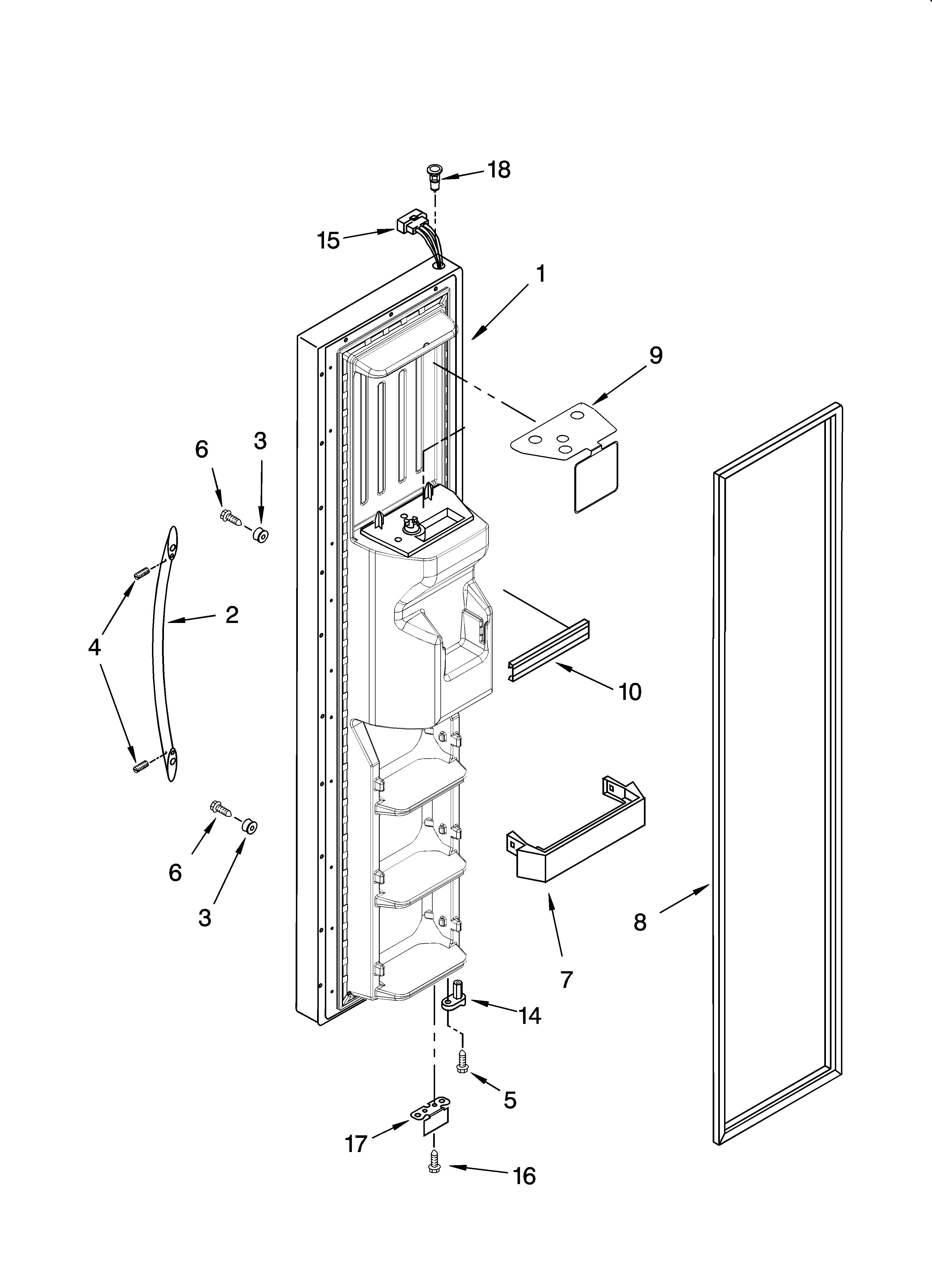 KitchenAid KSRP25FTWH00 freezer door parts diagram
