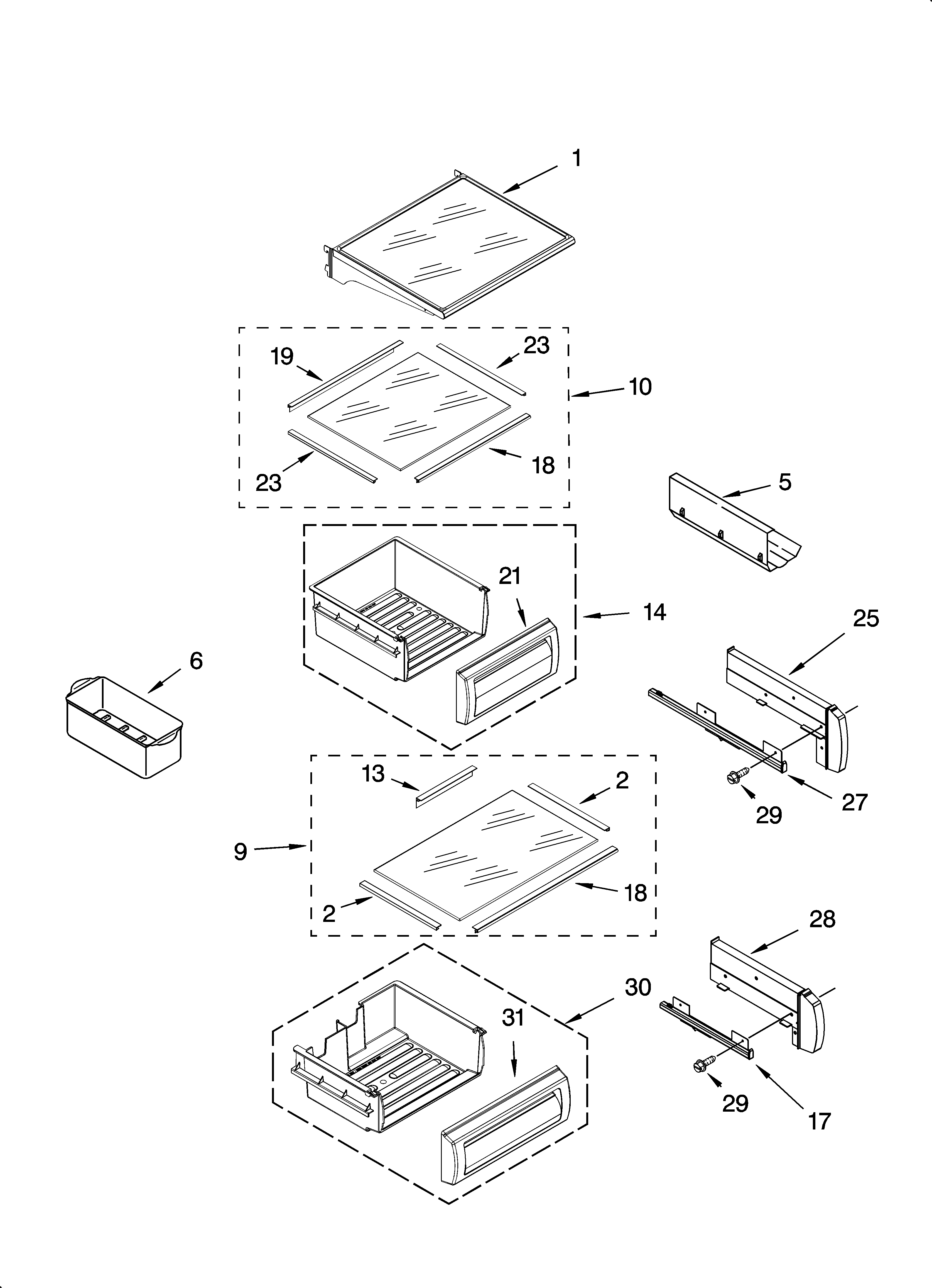 KitchenAid KSSC36FMS03 refrigerator shelf parts diagram