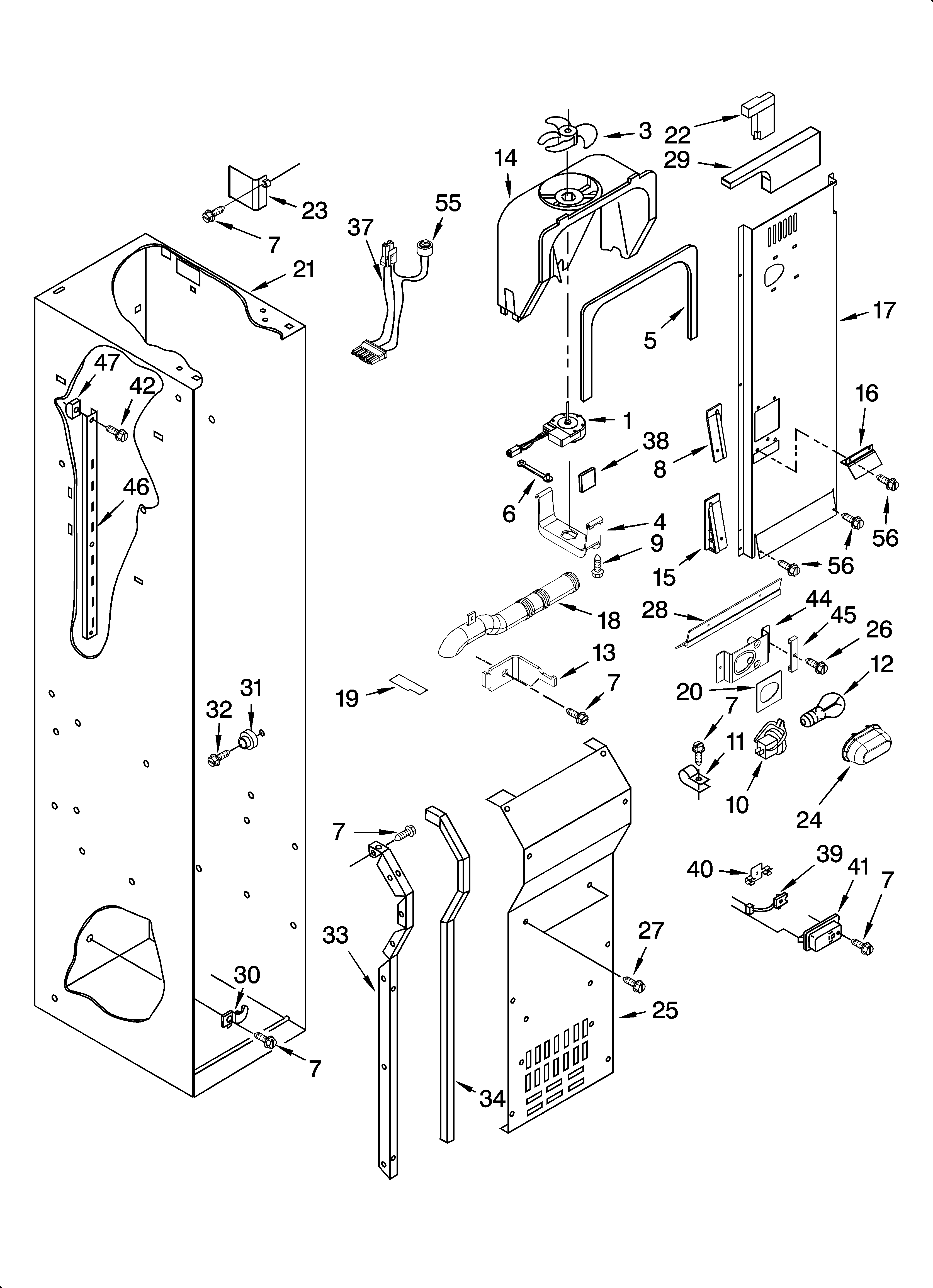 KitchenAid KSSC36FMS03 freezer liner and air flow parts diagram