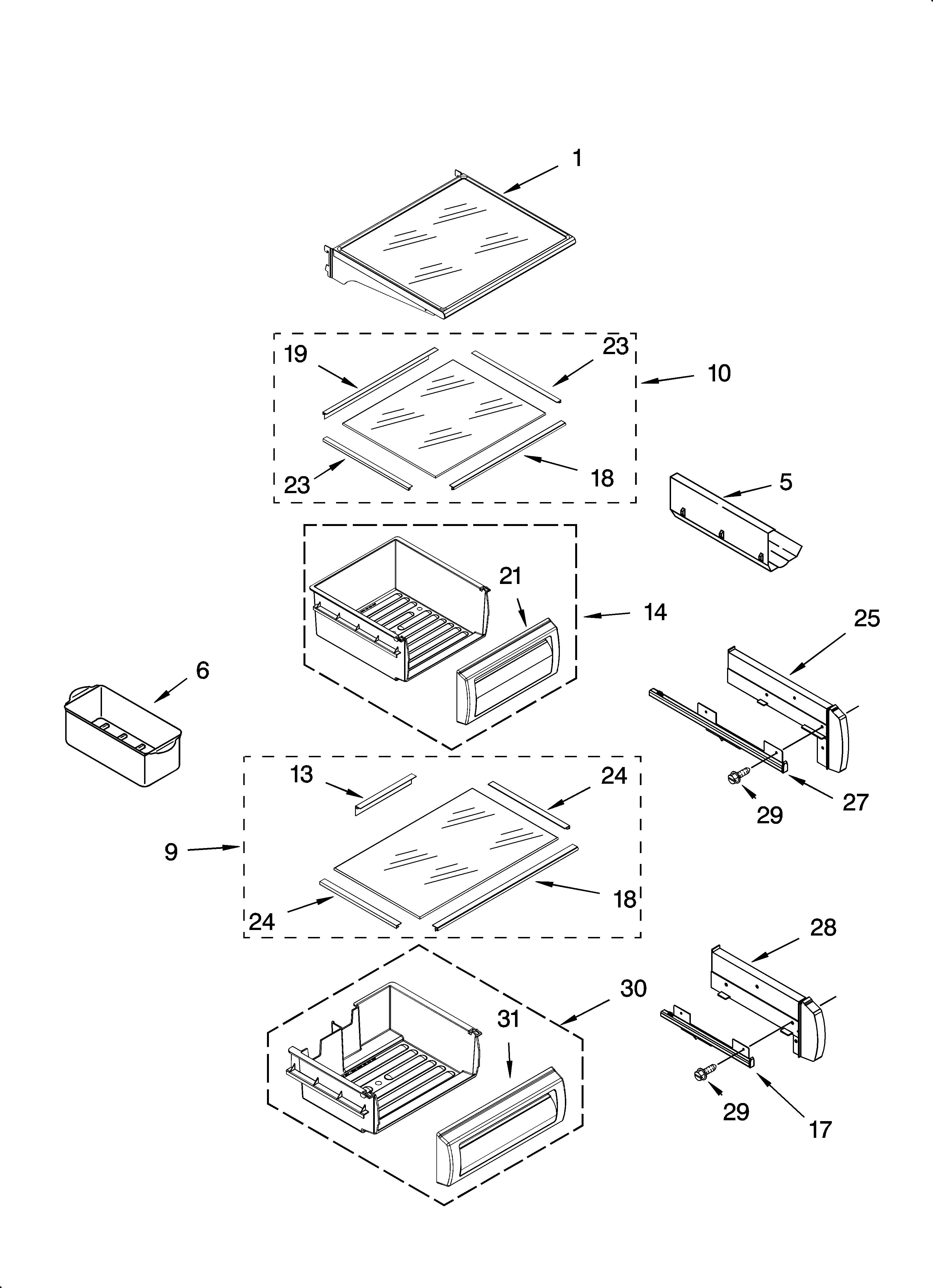KitchenAid KSSC36QMS03 refrigerator shelf parts diagram
