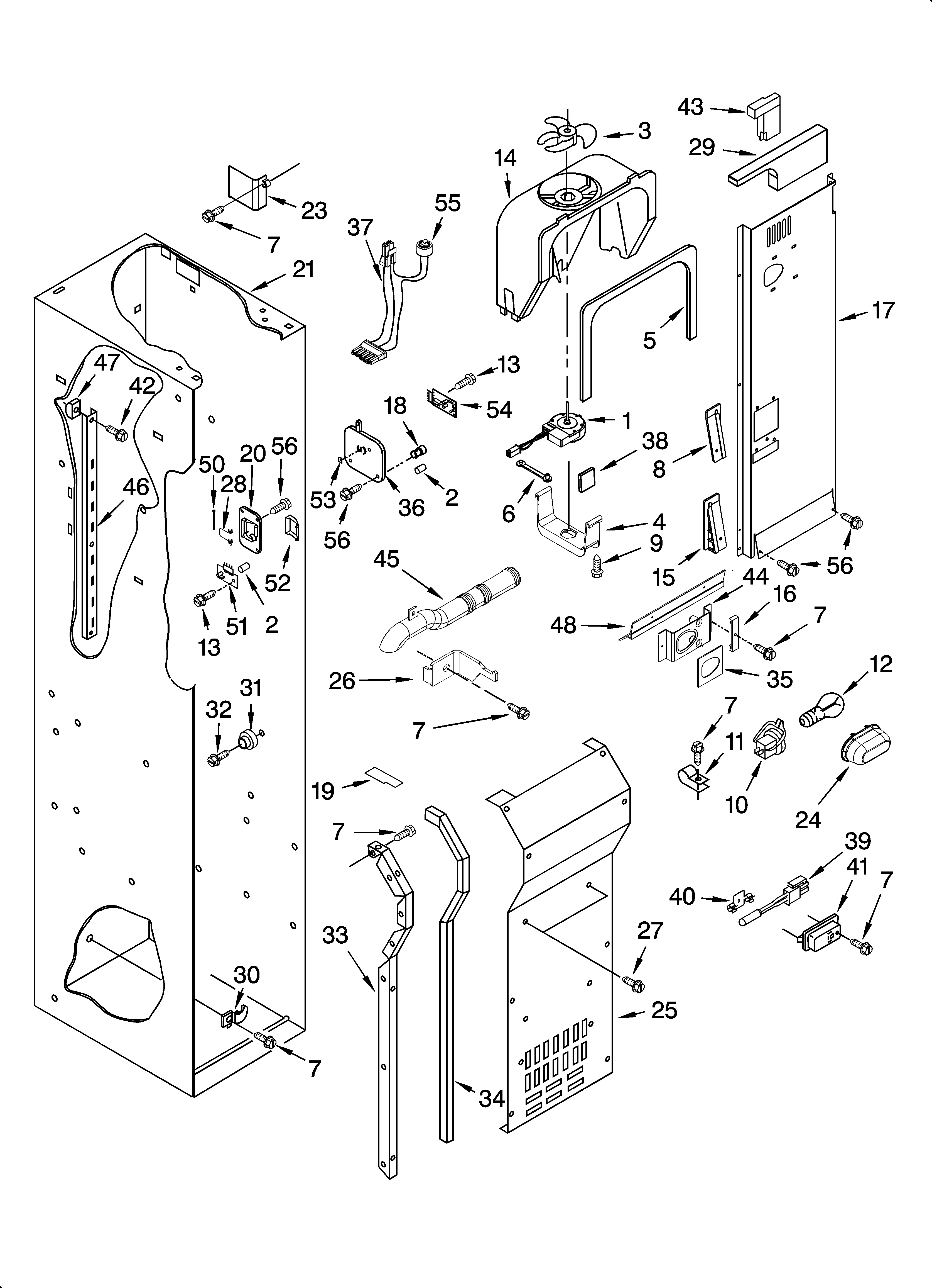 KitchenAid KSSC36QMS03 freezer liner and air flow parts diagram