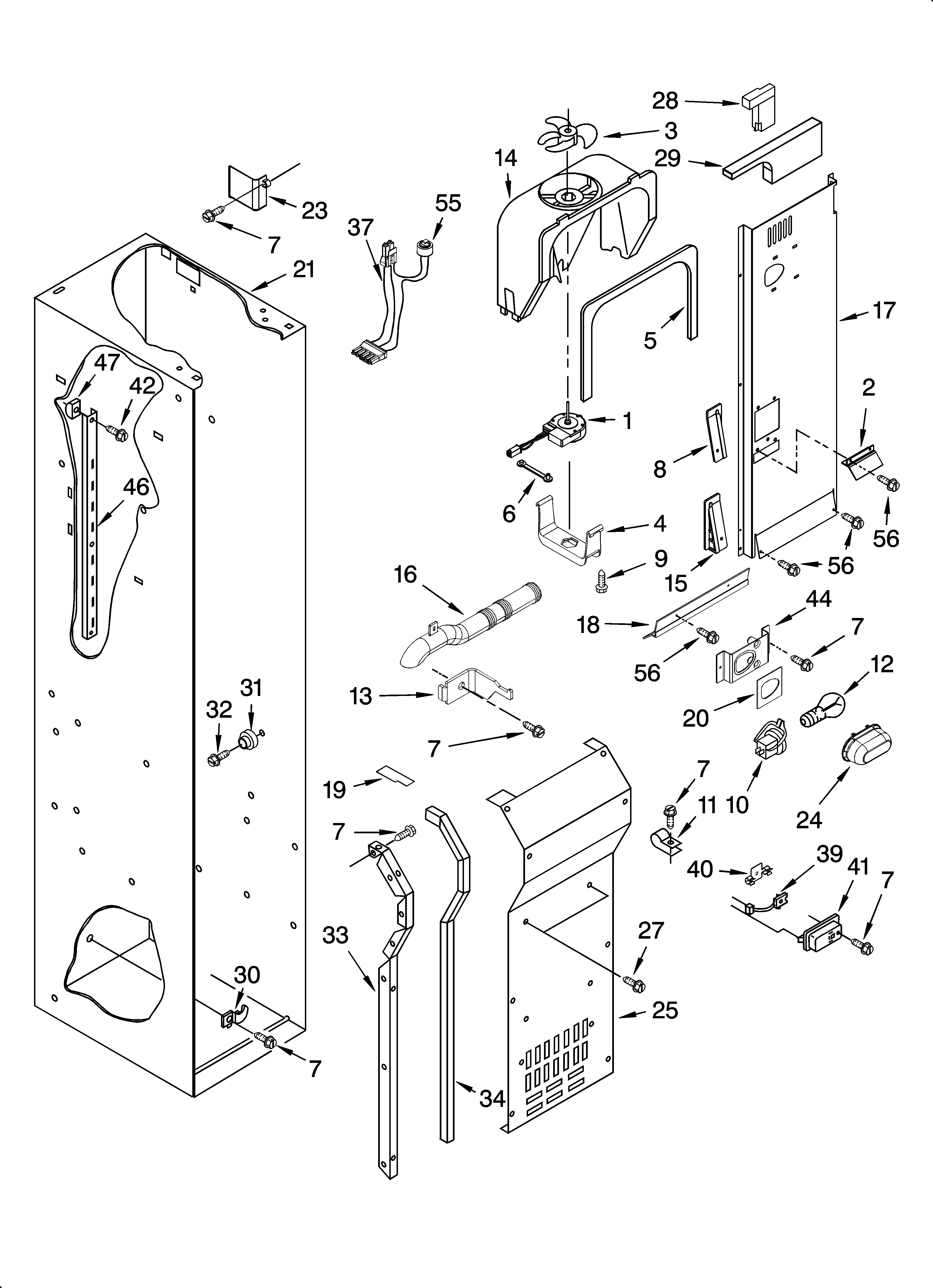 KitchenAid KSSC48FMS03 freezer liner and air flow parts diagram
