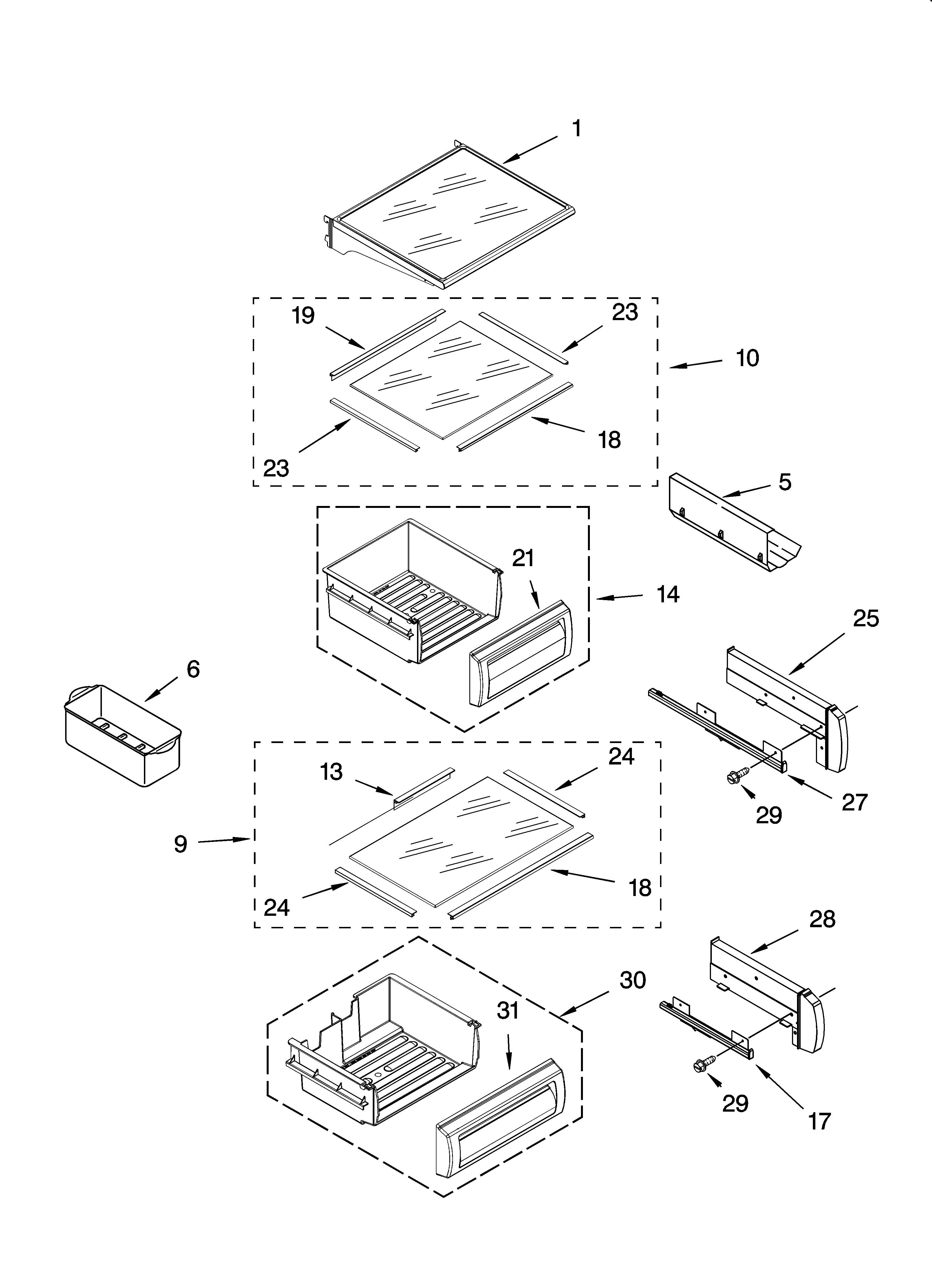 KitchenAid KSSO36FMX03 refrigerator shelf parts diagram