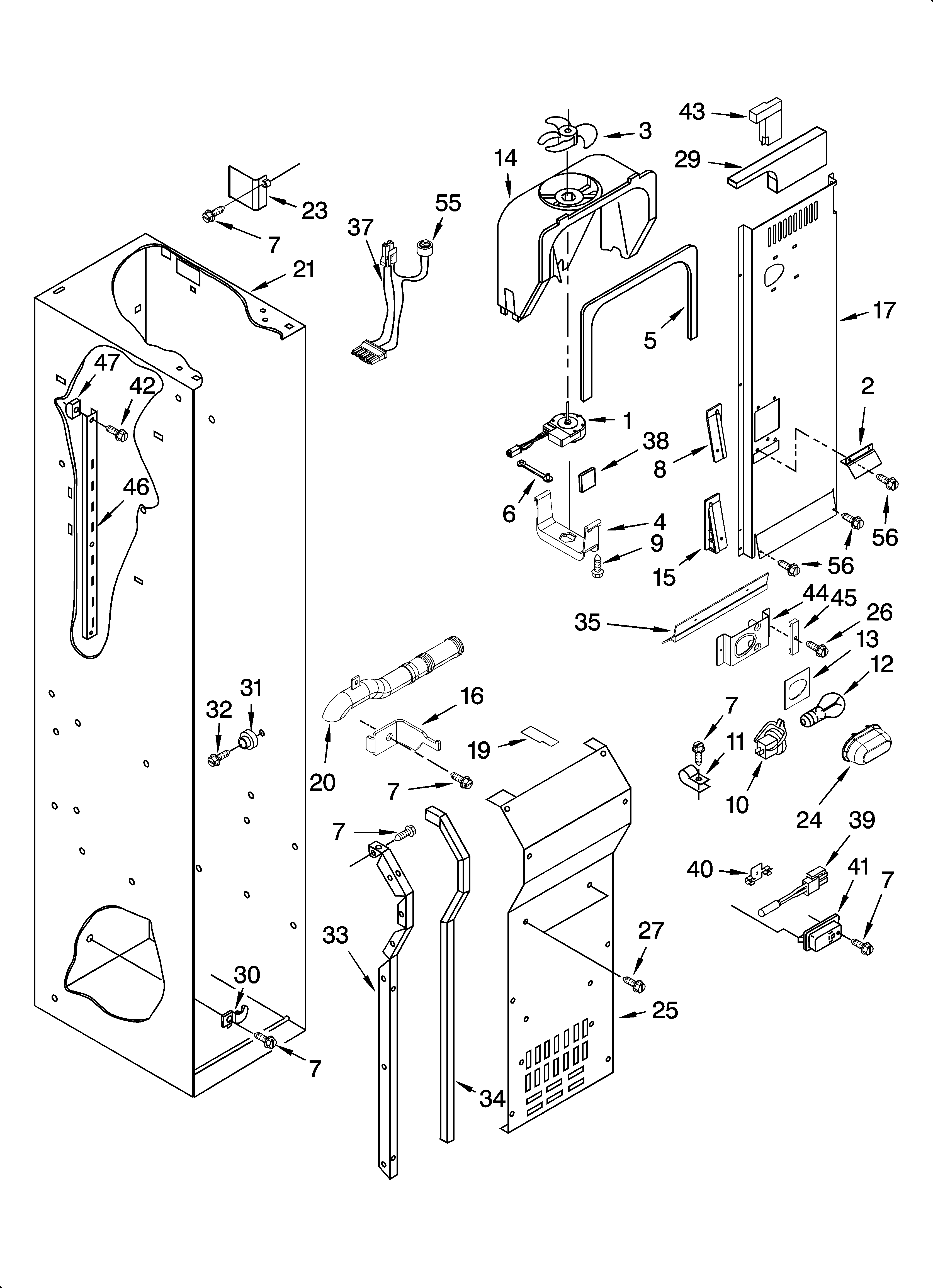 KitchenAid KSSO36FMX03 freezer liner and air flow parts diagram