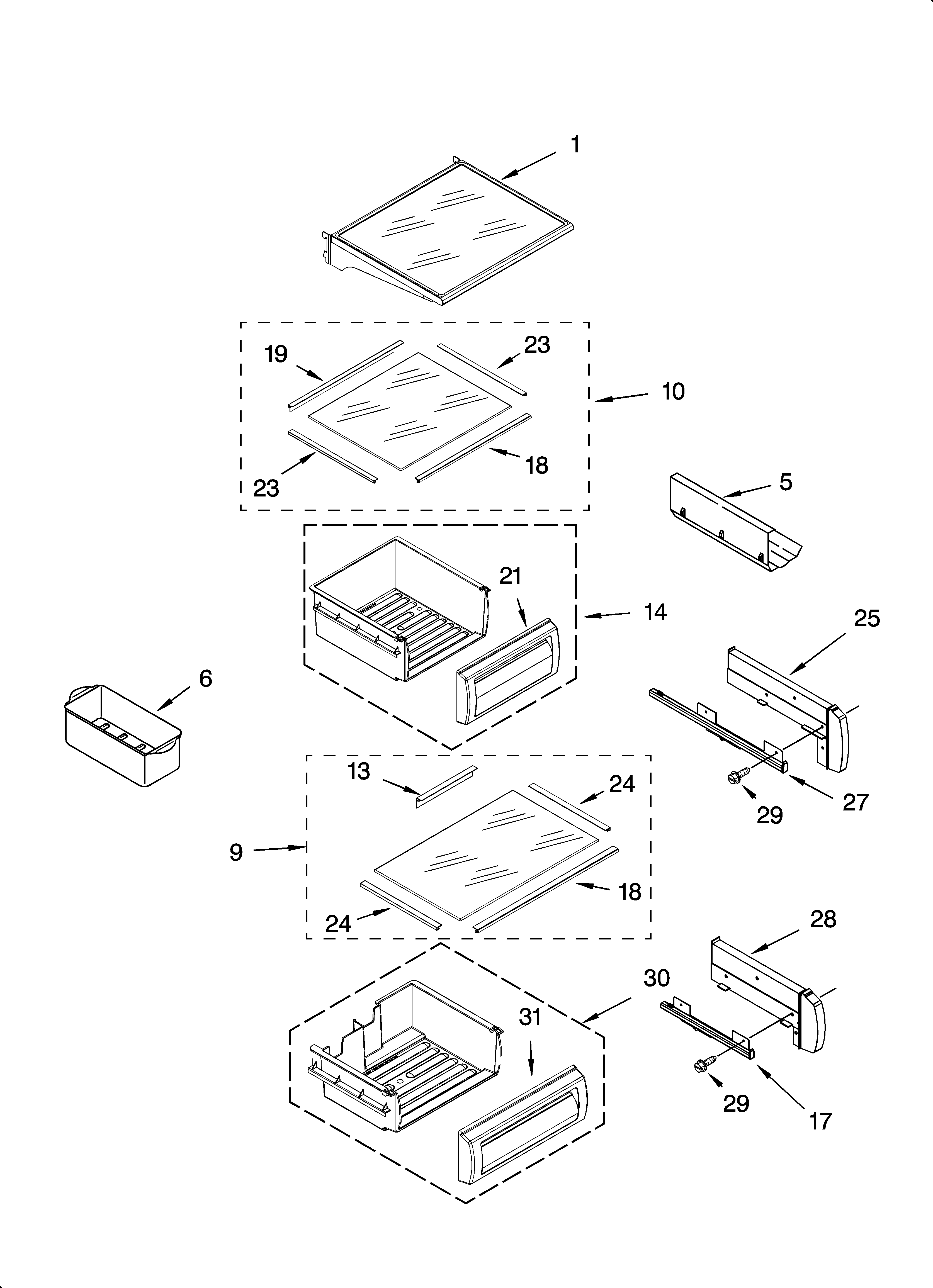 KitchenAid KSSO48QMB03 refrigerator shelf parts diagram