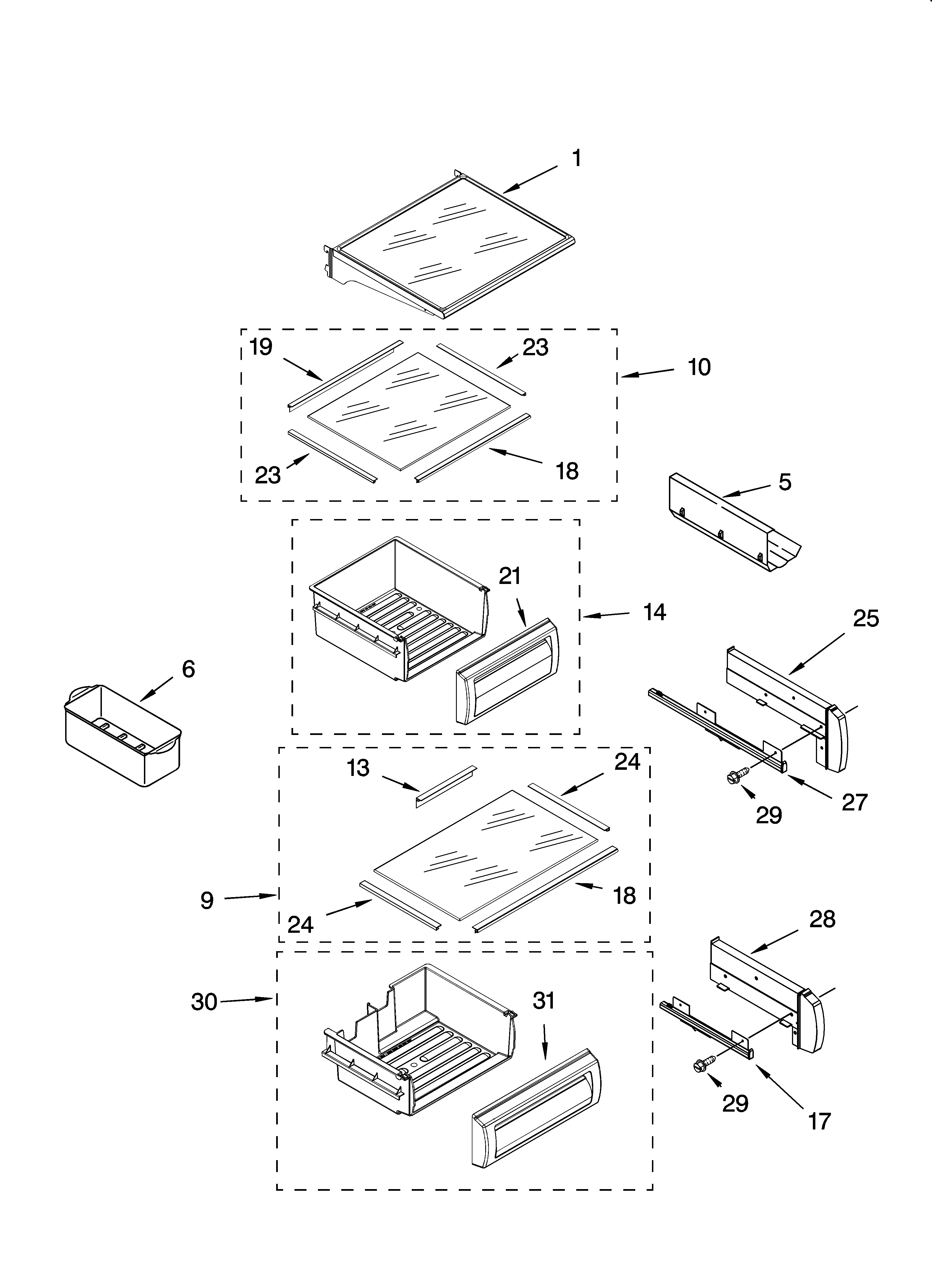 KitchenAid KSSP42QMS03 refrigerator shelf parts diagram