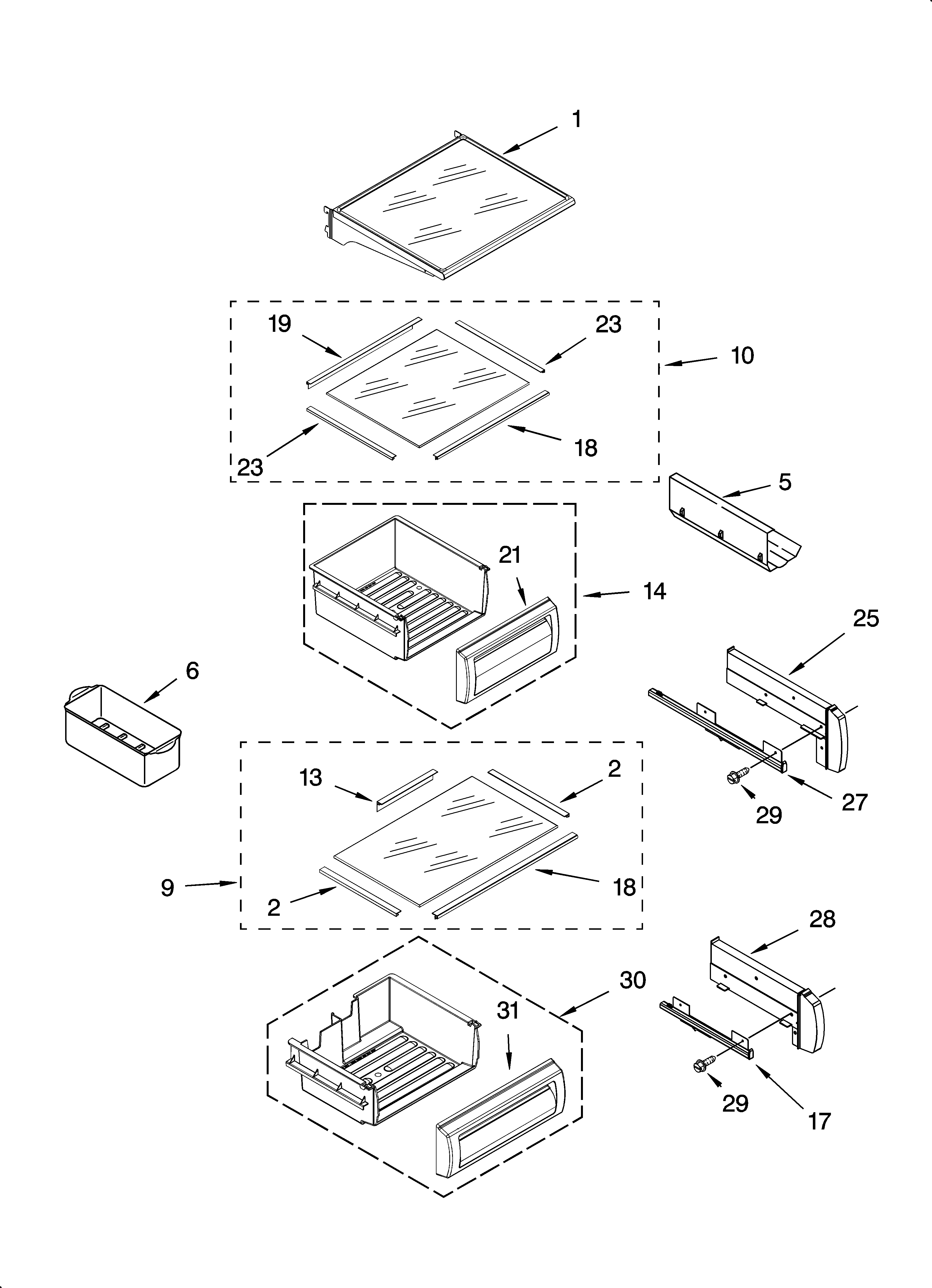 KitchenAid KSSP48QMS03 refrigerator shelf parts diagram