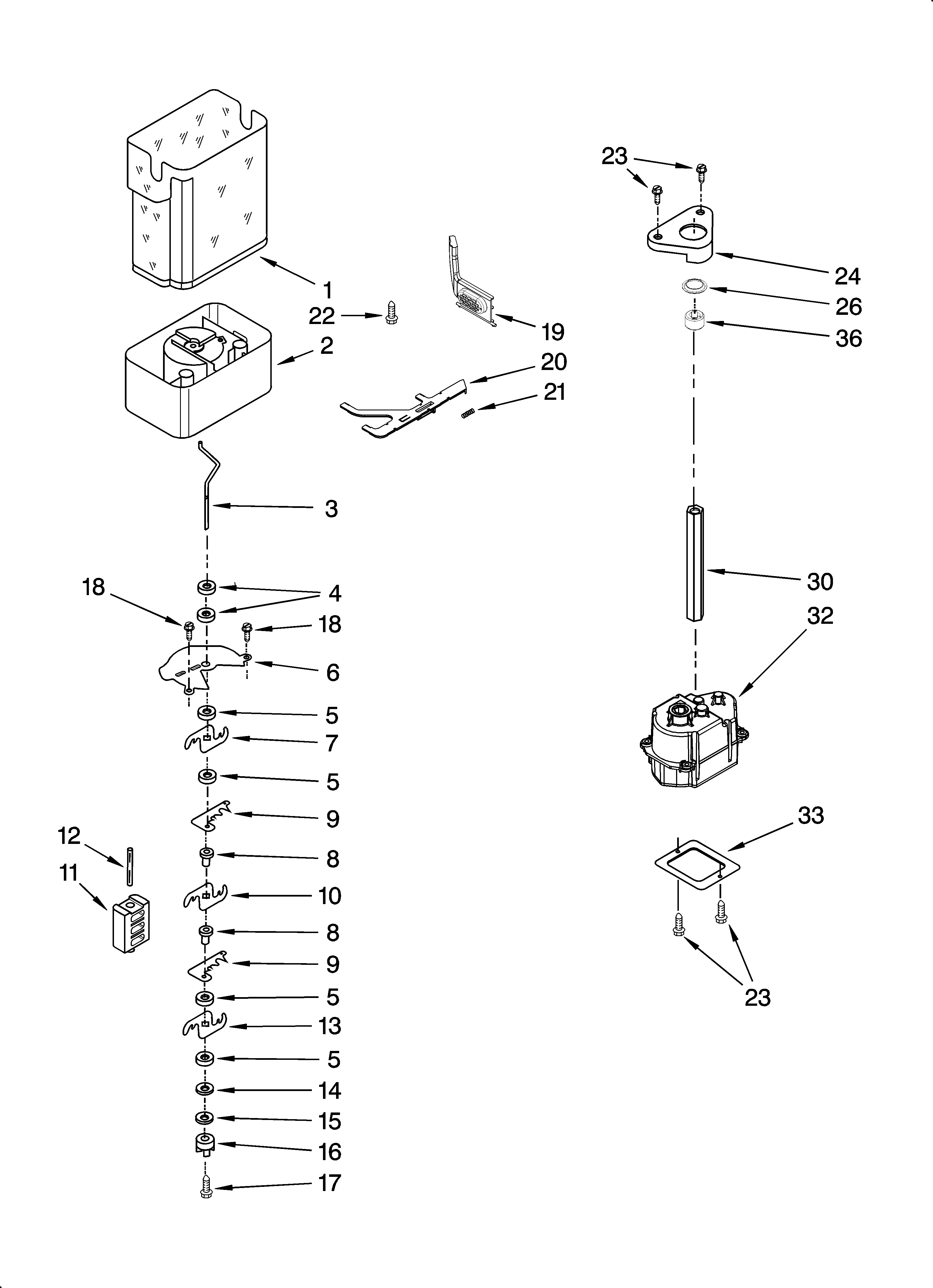 KitchenAid KSSP48QMS03 motor and ice container parts diagram