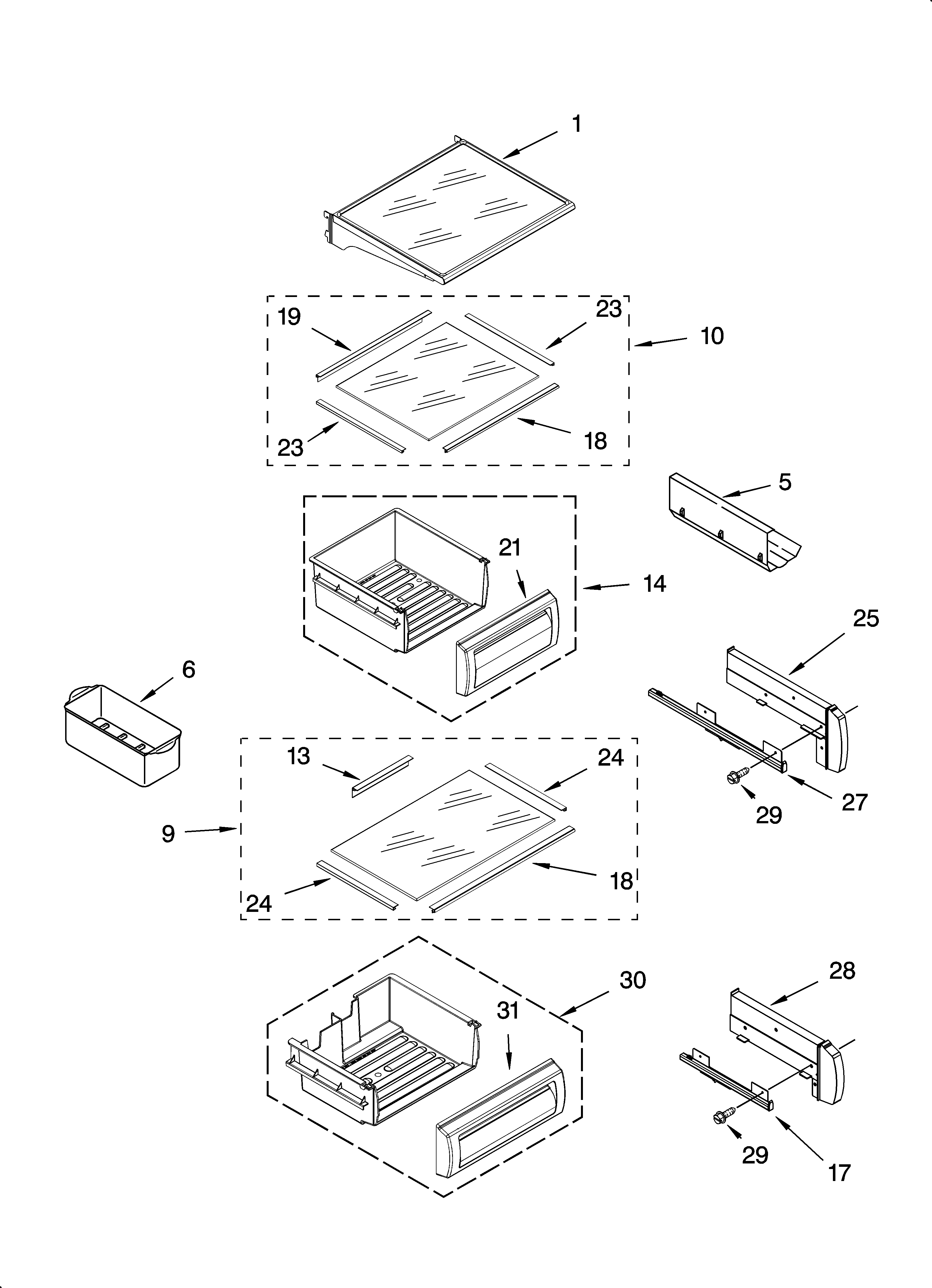 KitchenAid KSSS36FMX03 refrigerator shelf parts diagram