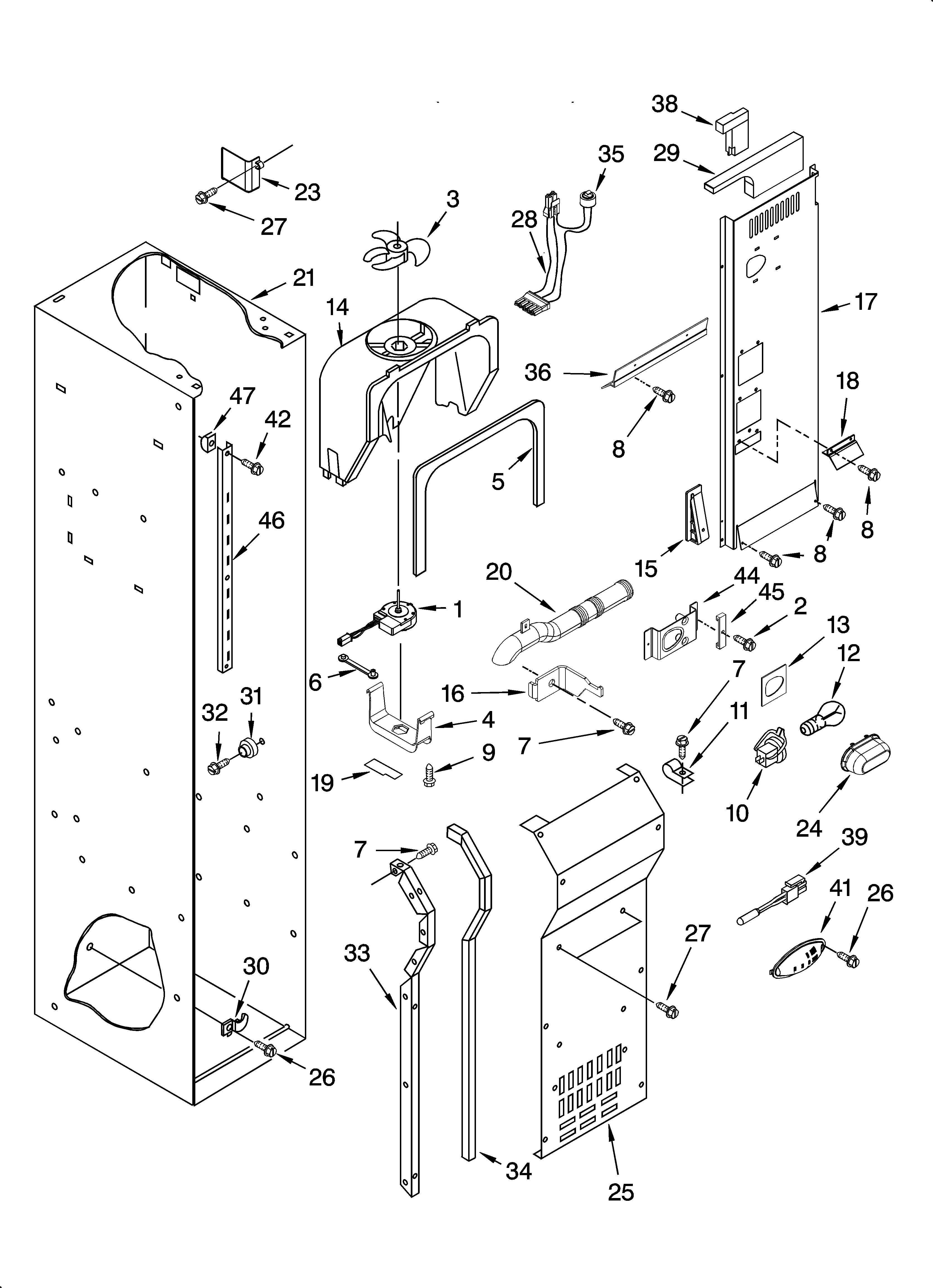 KitchenAid KSSS36FMX03 freezer liner and air flow parts diagram