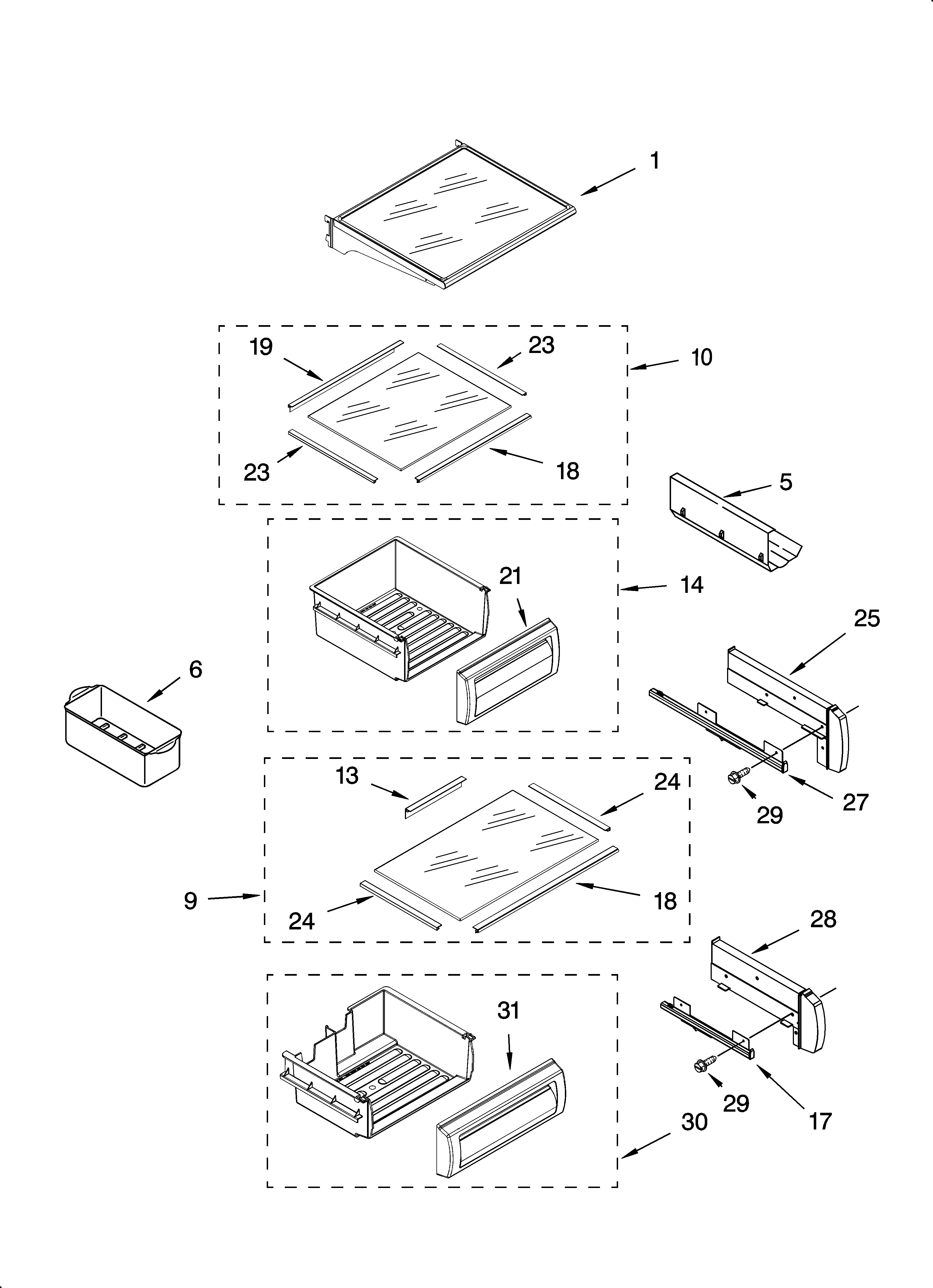 KitchenAid KSSS36QMX03 refrigerator shelf parts diagram