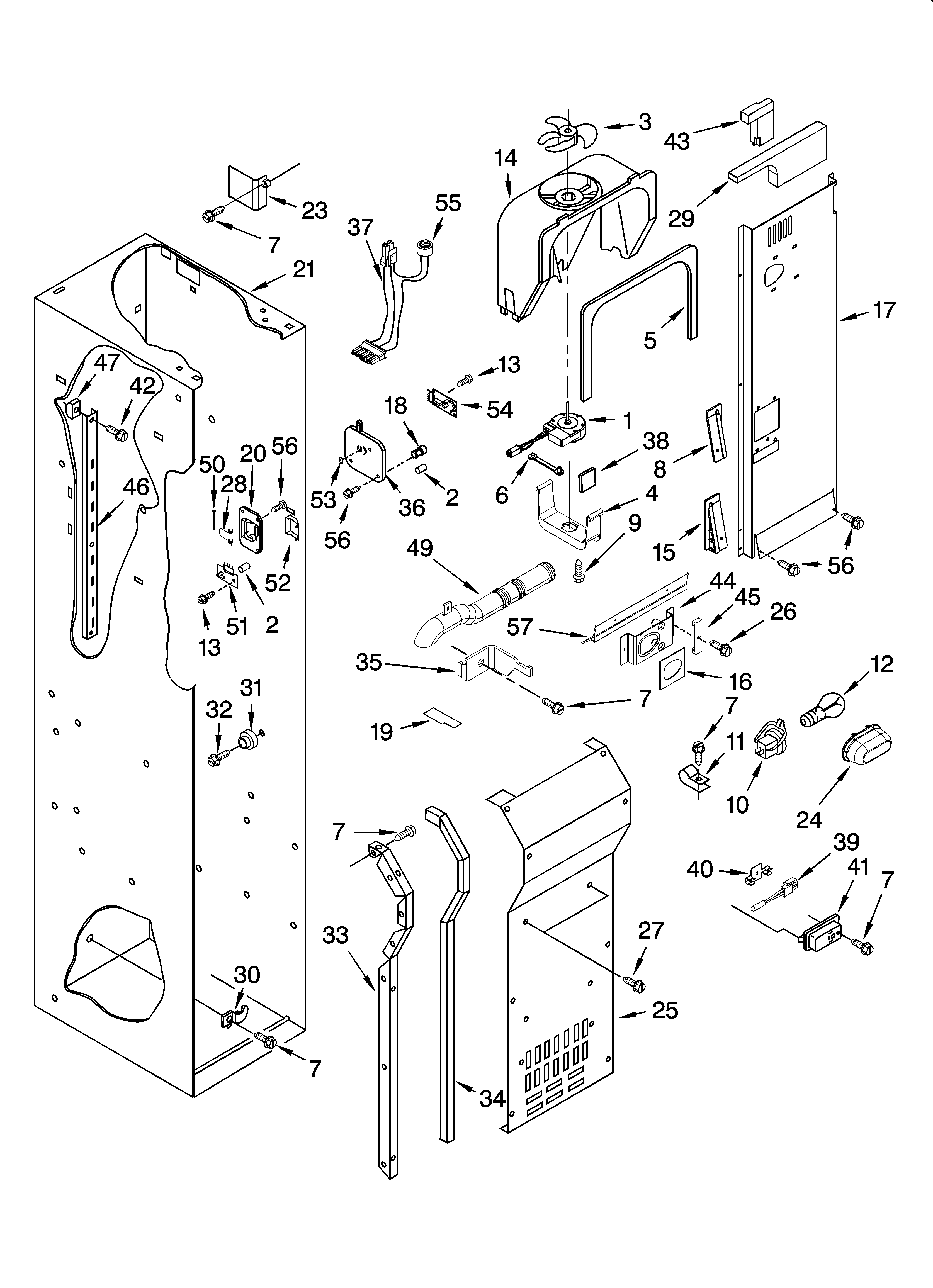 KitchenAid KSSS36QMX03 freezer liner and air flow parts diagram