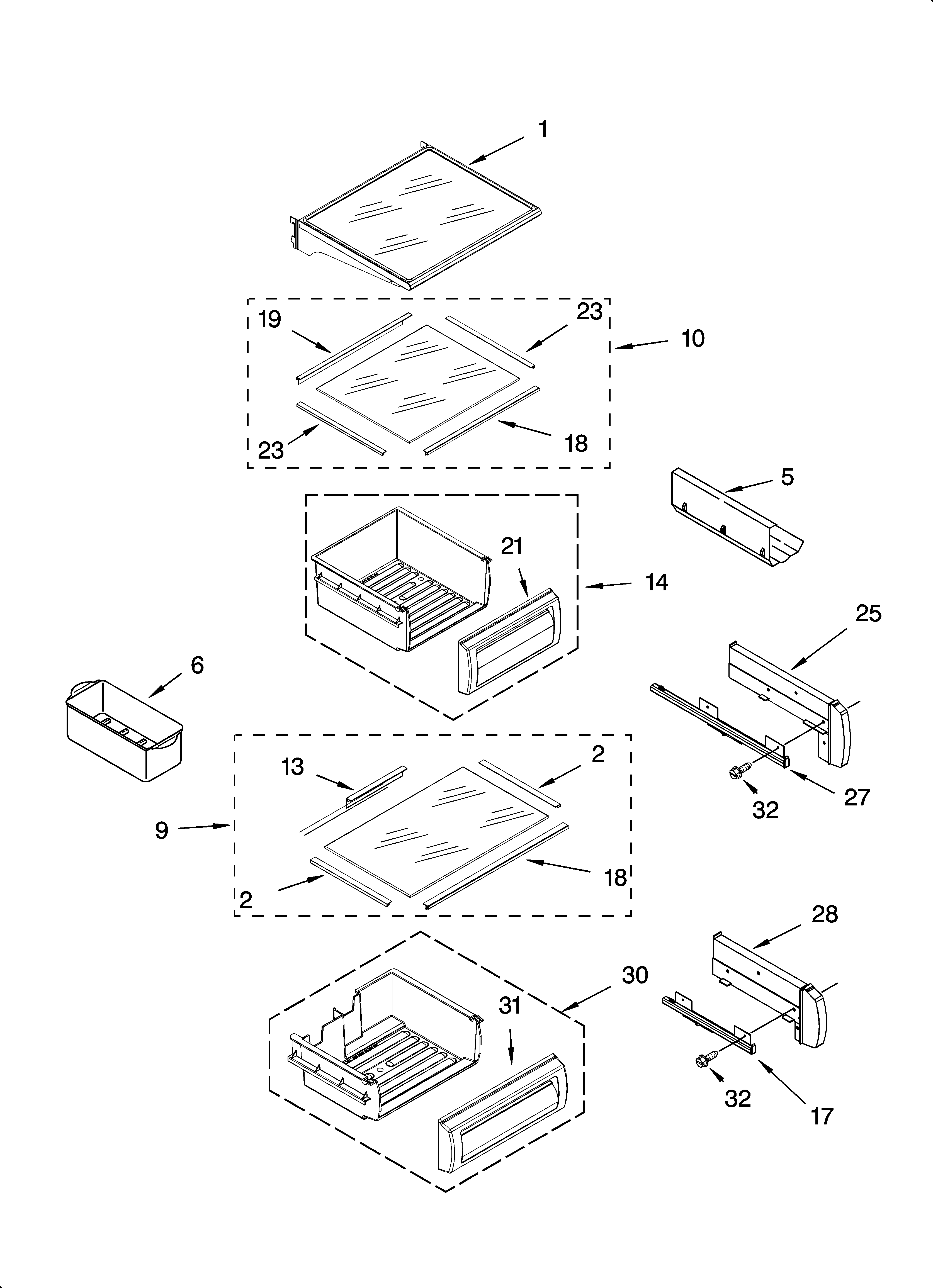 KitchenAid KSSS42QMW03 refrigerator shelf parts diagram