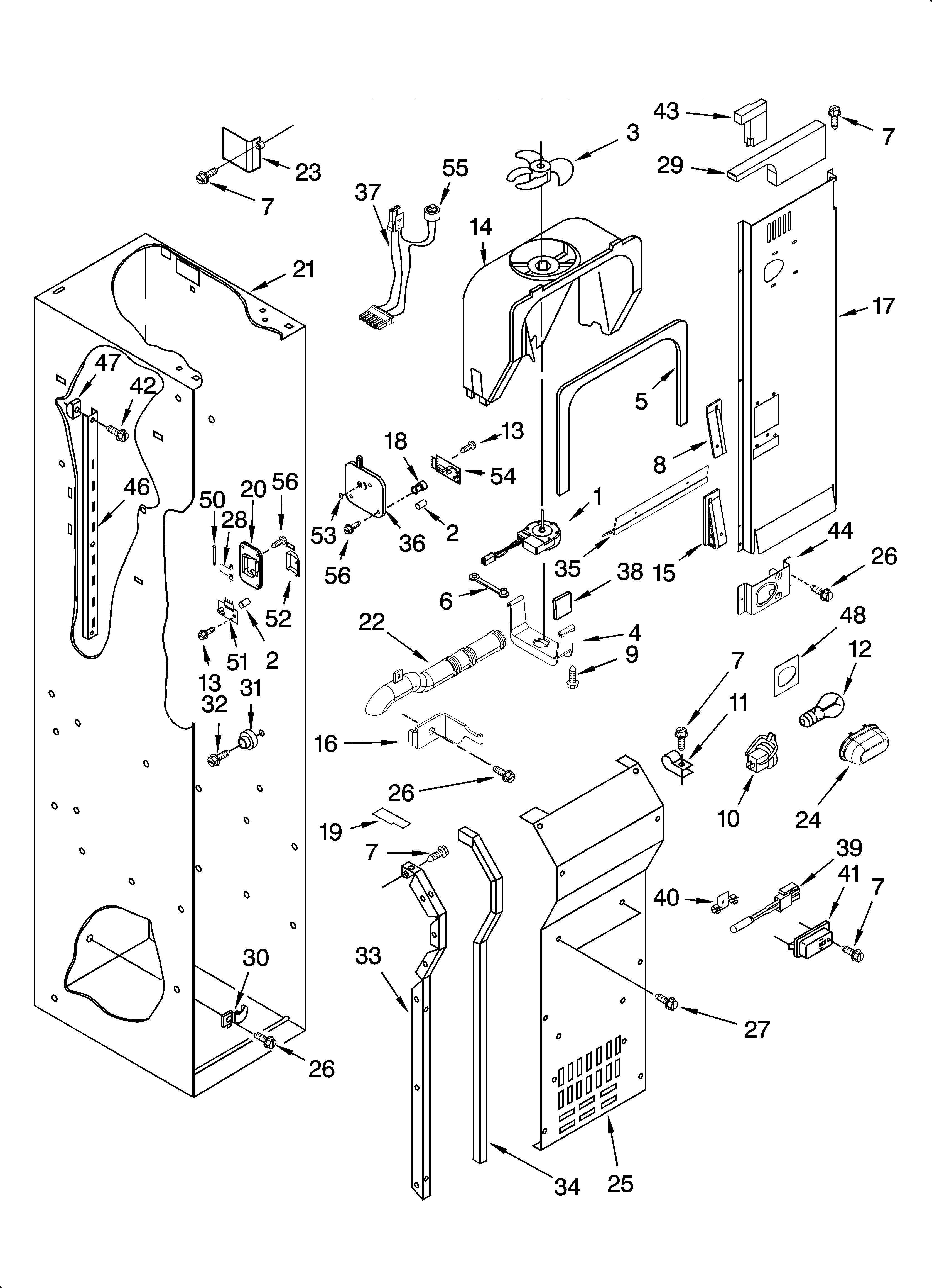 KitchenAid KSSS42QMW03 freezer liner and air flow parts diagram
