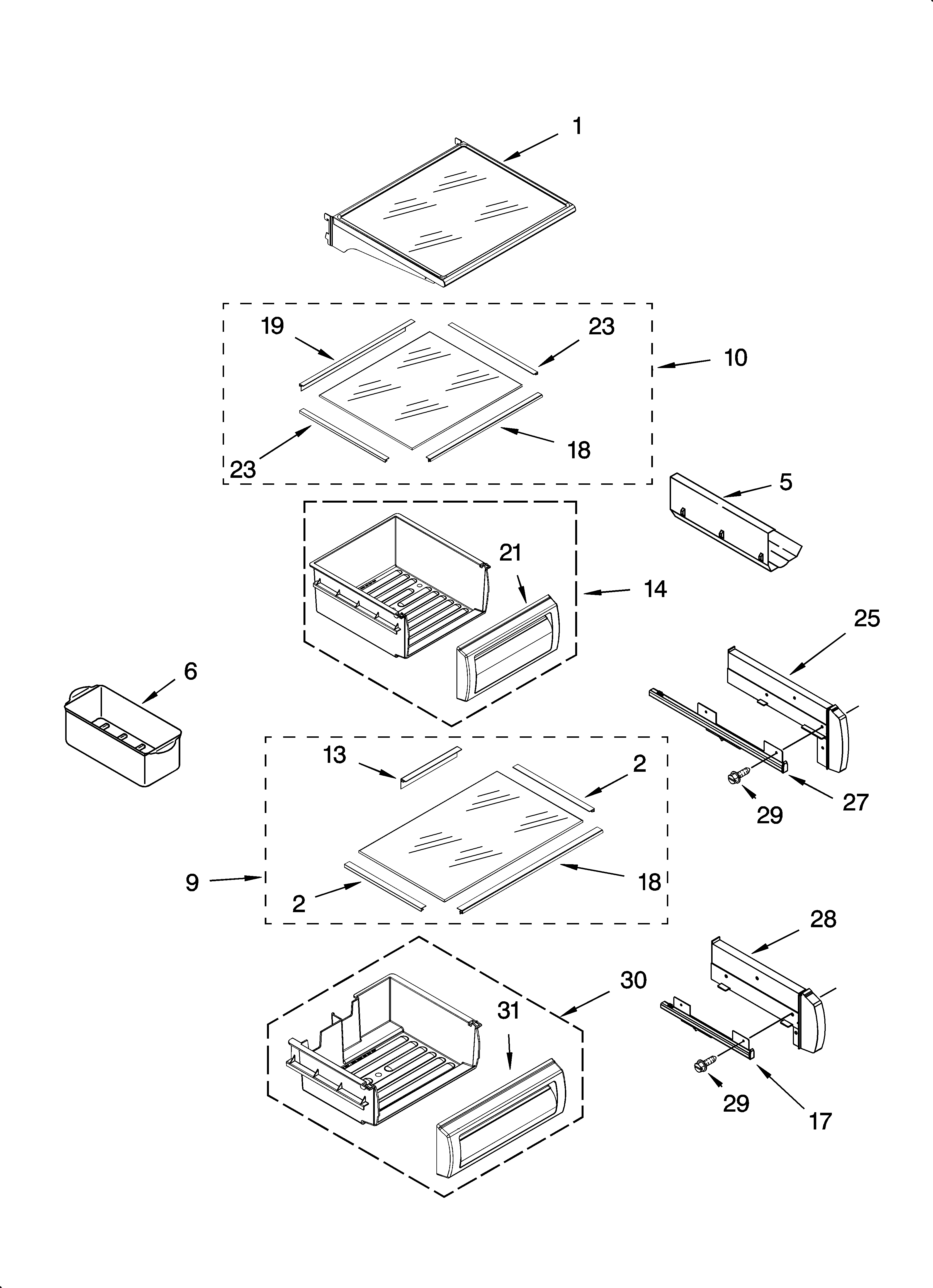KitchenAid KSSS48QMW03 refrigerator shelf parts diagram