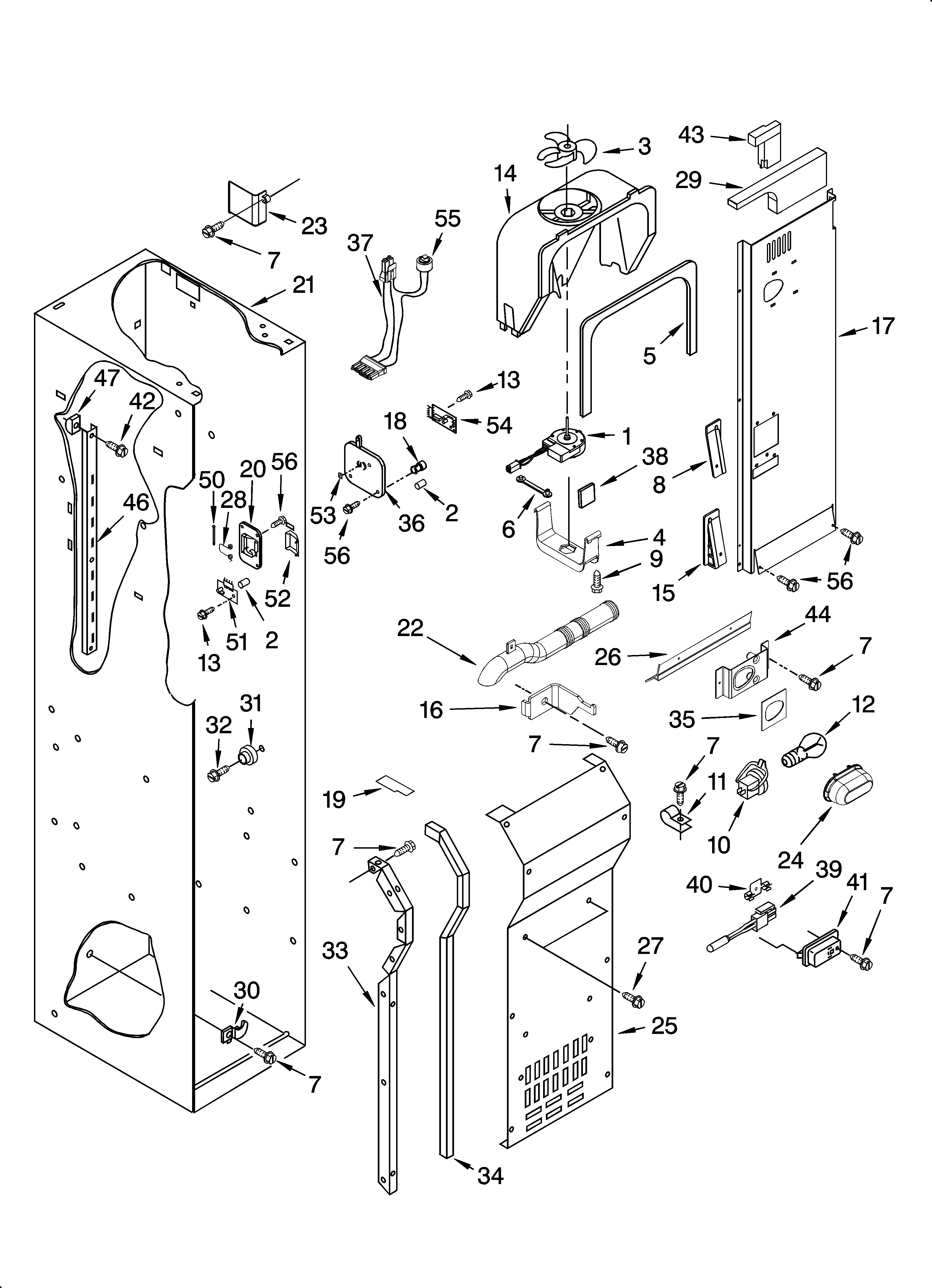 KitchenAid KSSS48QMW03 freezer liner and air flow parts diagram