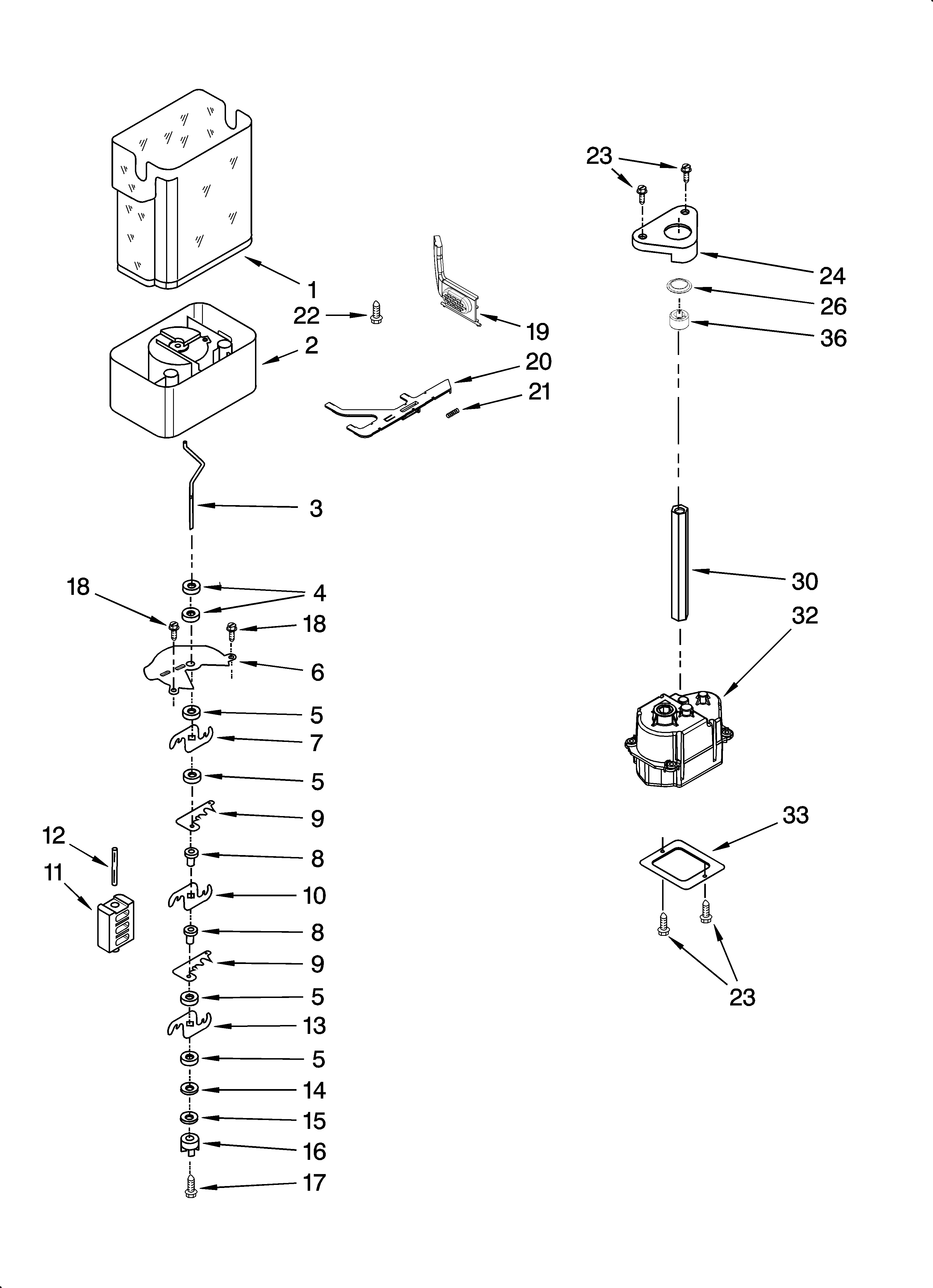 KitchenAid KSSS48QMW03 motor and ice container parts diagram