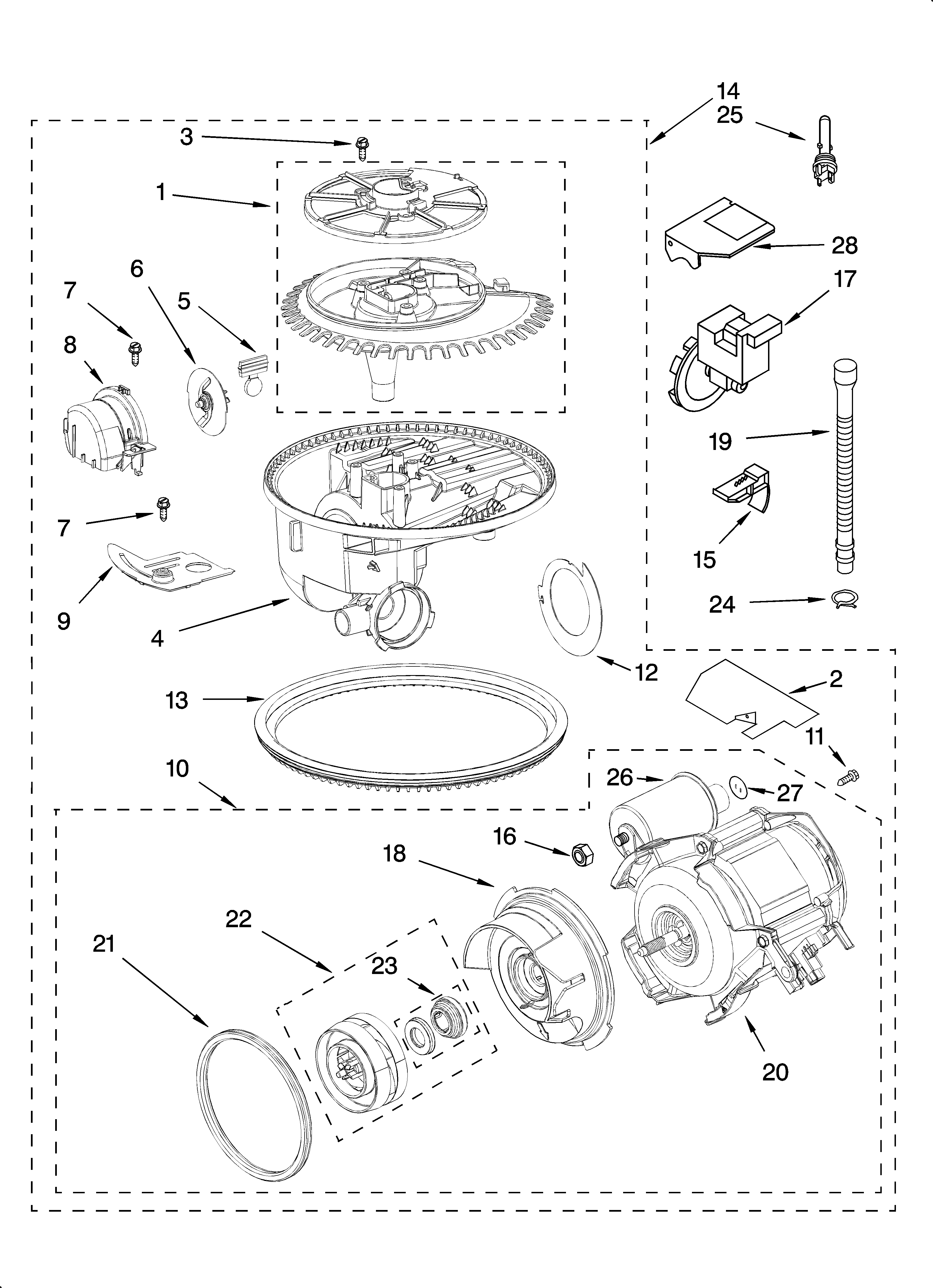 KitchenAid KUDI01FKWH0 pump and motor parts diagram
