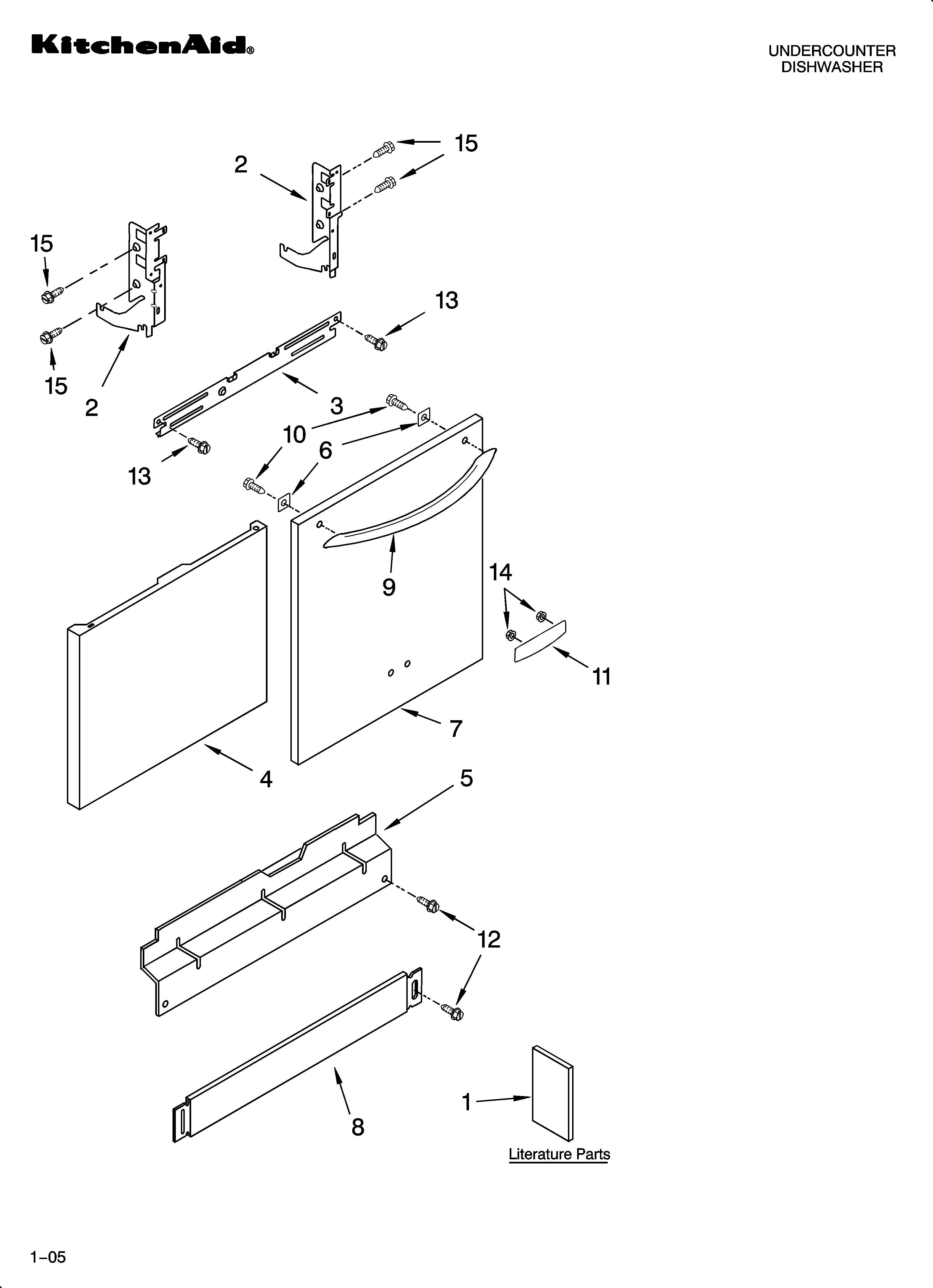 KitchenAid KUDI01FLWH2 door and panel parts diagram