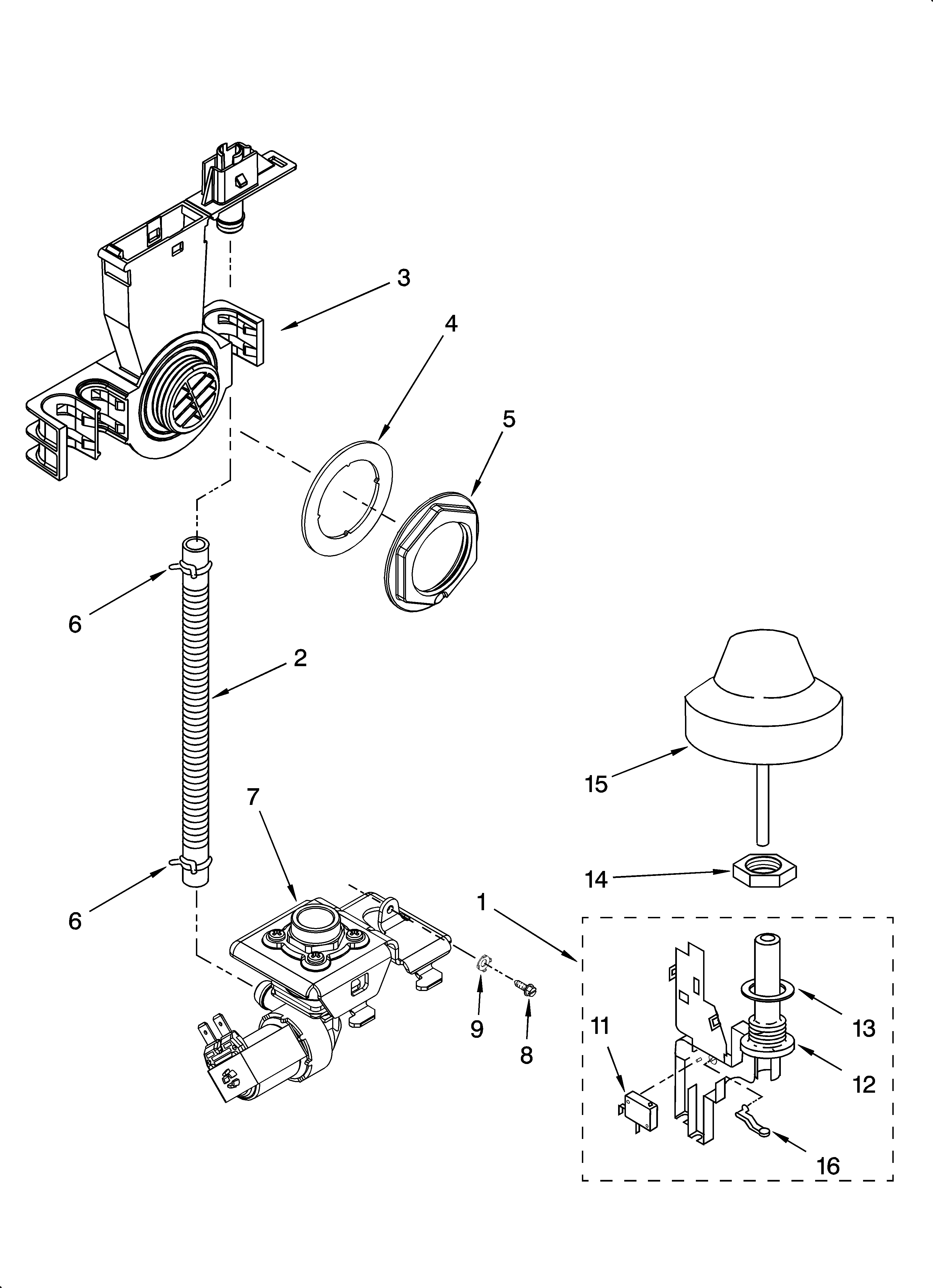 KitchenAid KUDI01FLWH2 fill and overfill parts diagram