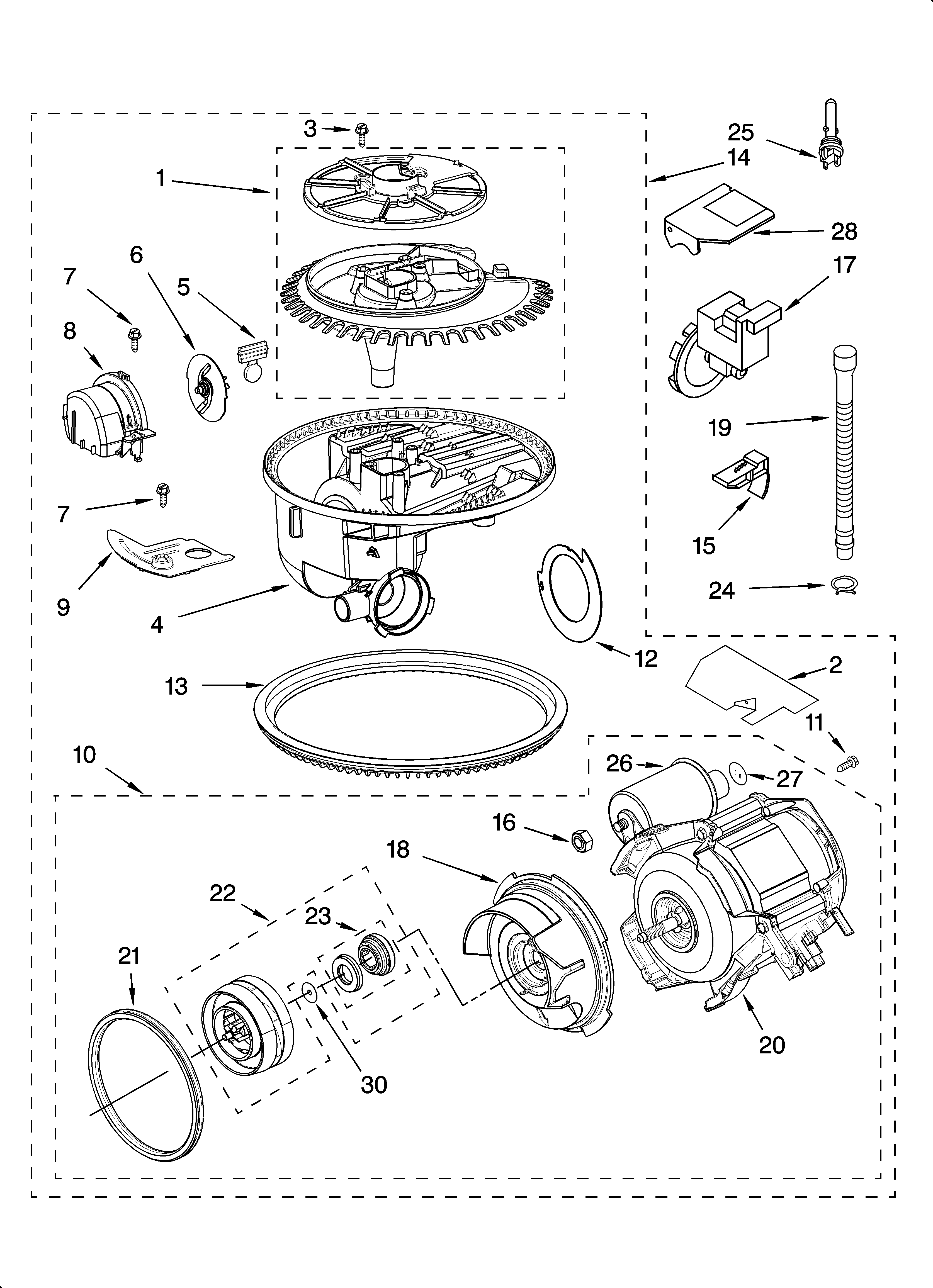 KitchenAid KUDI01FLWH2 pump and motor parts diagram