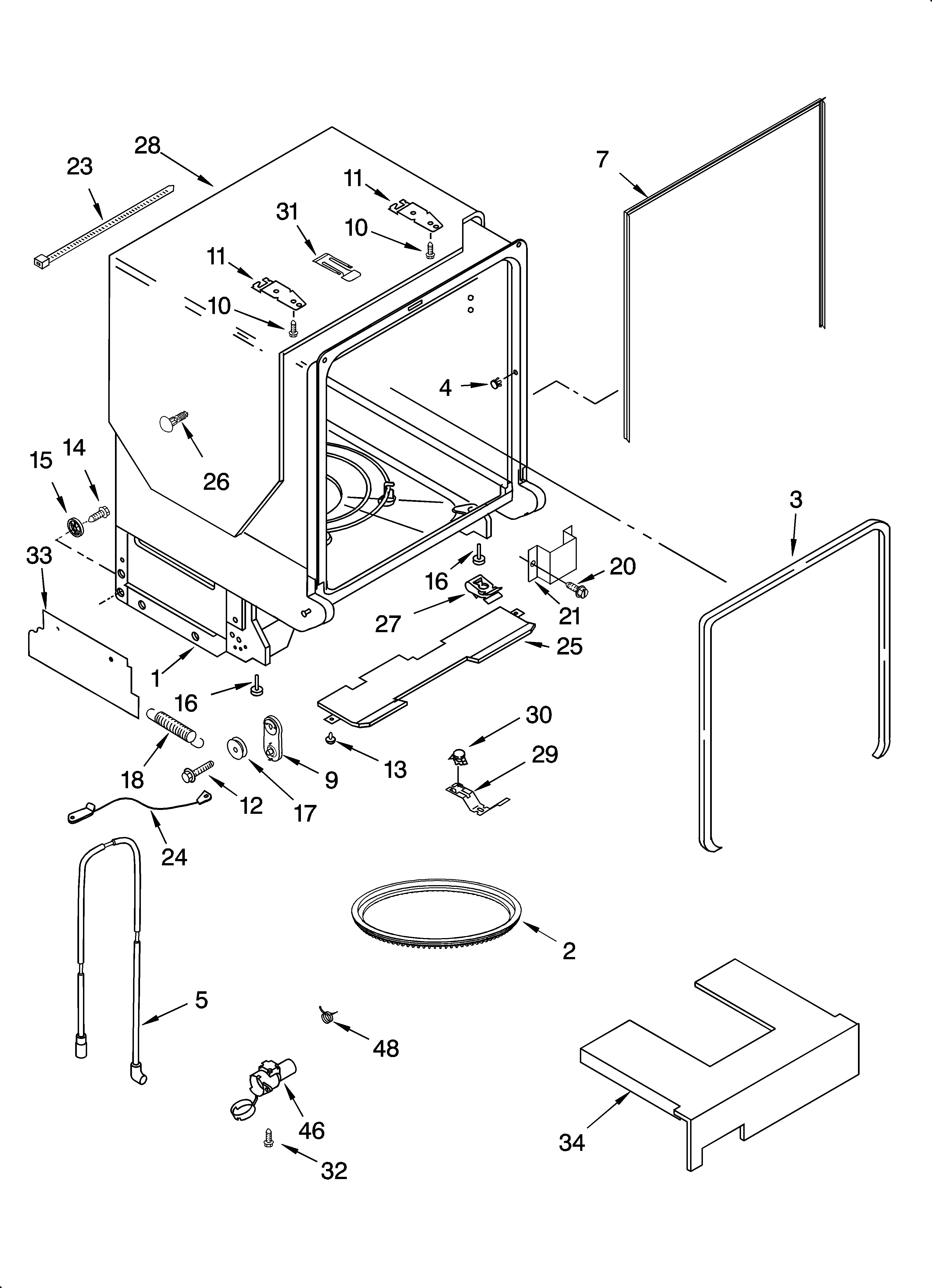 KitchenAid KUDS01VMSS0 tub and frame parts diagram