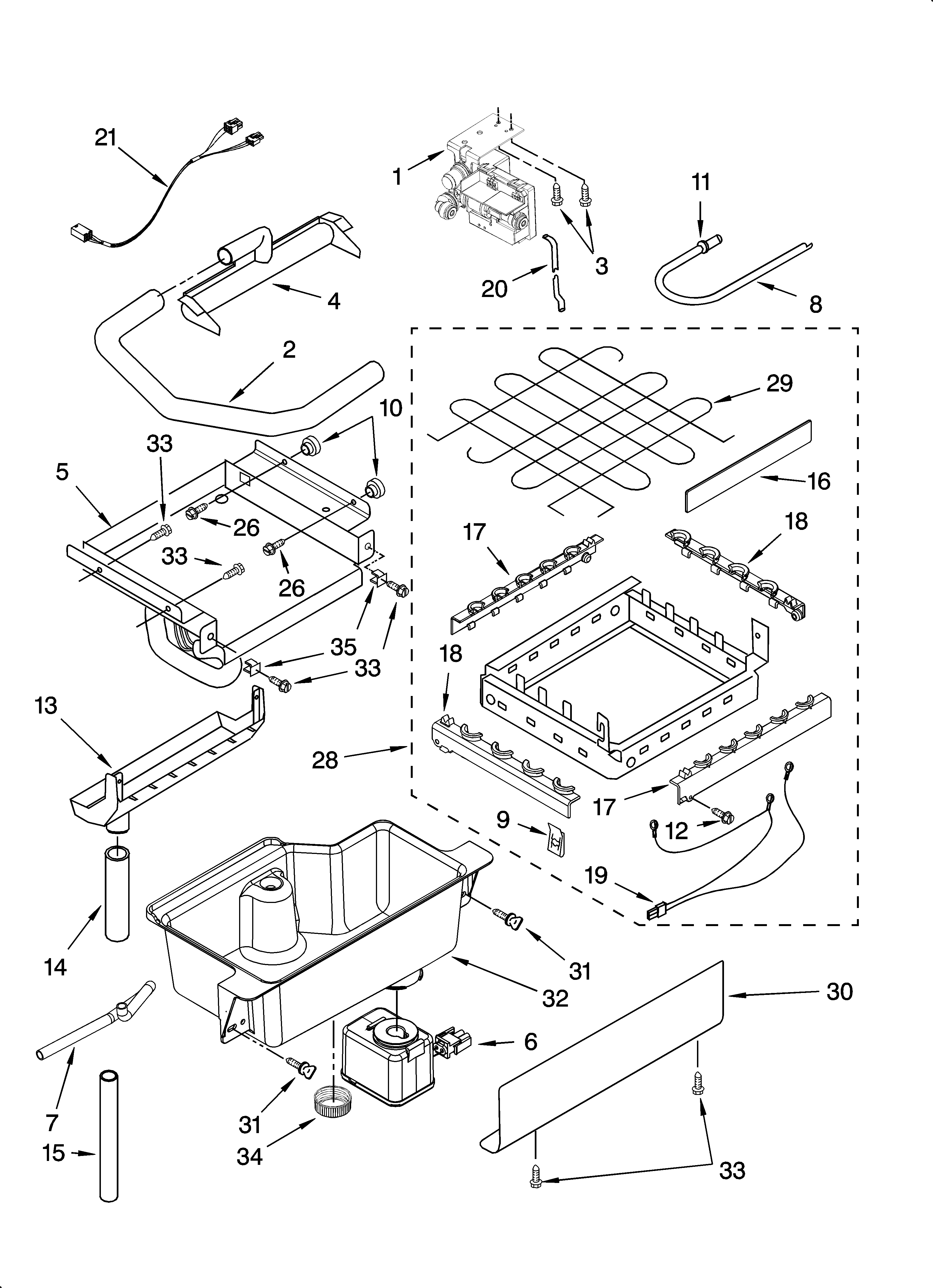 KitchenAid KUIA15PLLS11 evaporator, ice cutter grid and water parts diagram