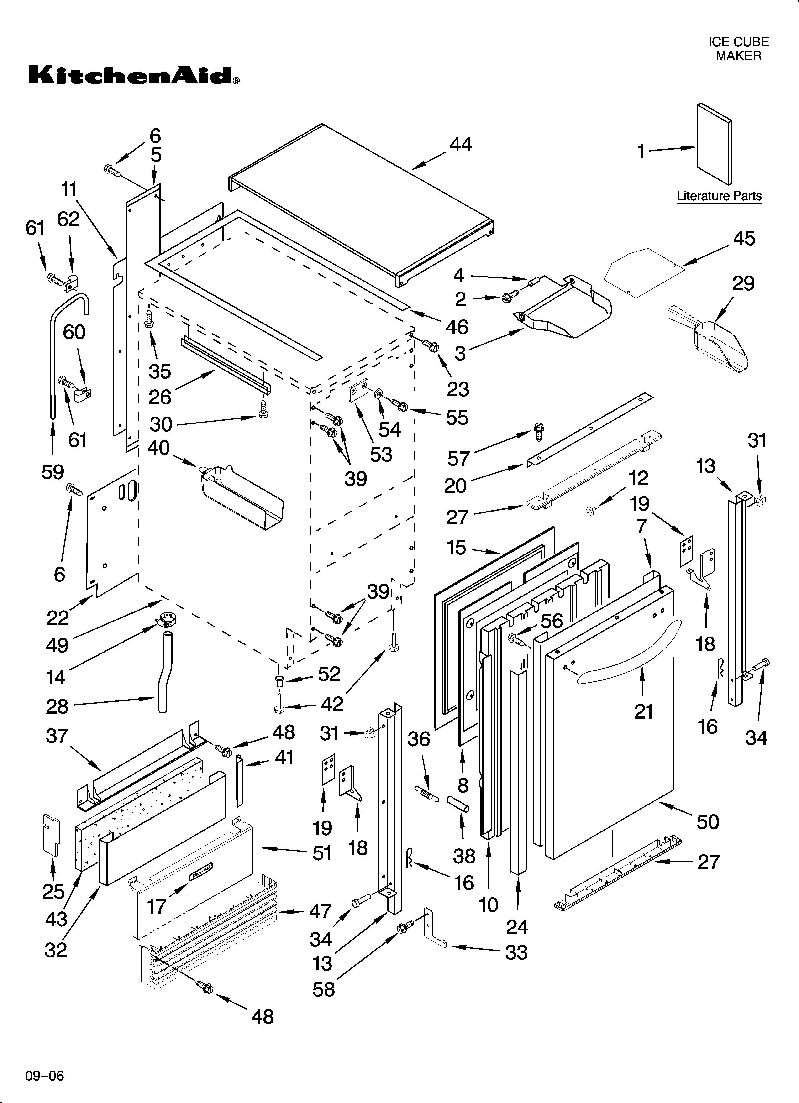 KitchenAid KUIA18PNLS11 cabinet liner and door parts diagram