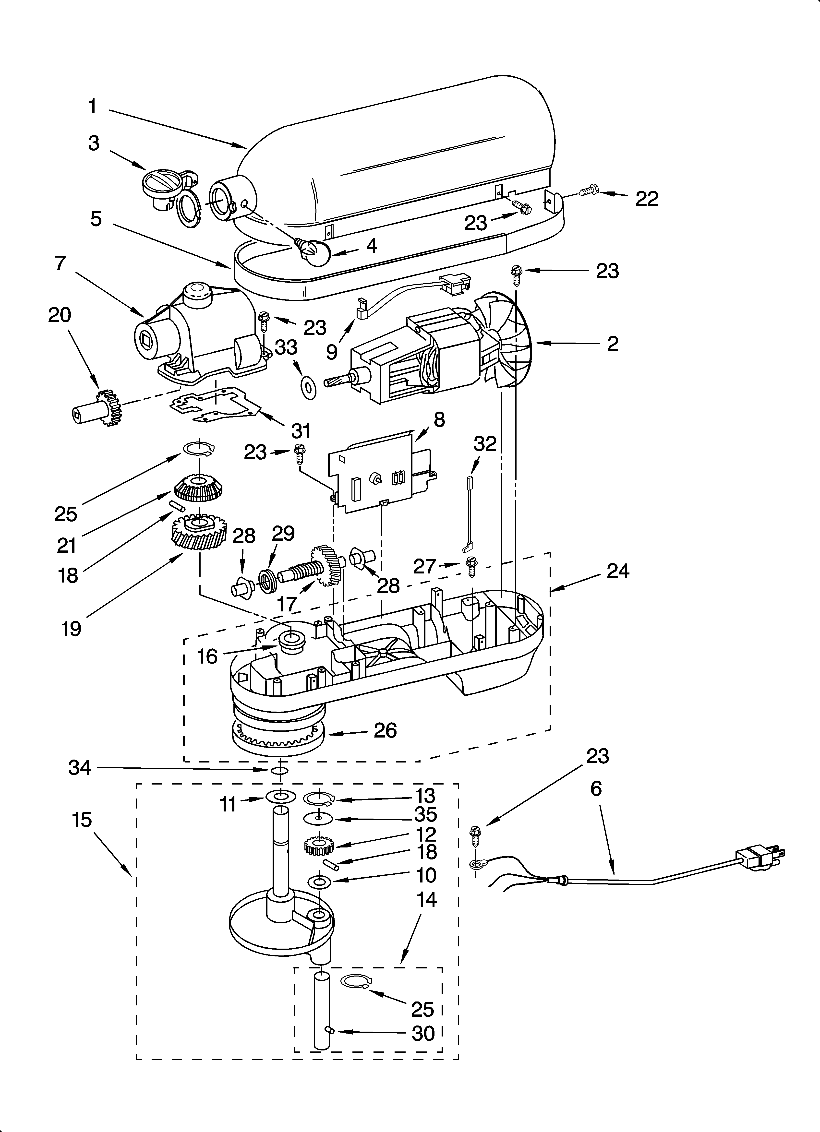 KitchenAid KV25G0XER4 case, gearing and planetary unit diagram