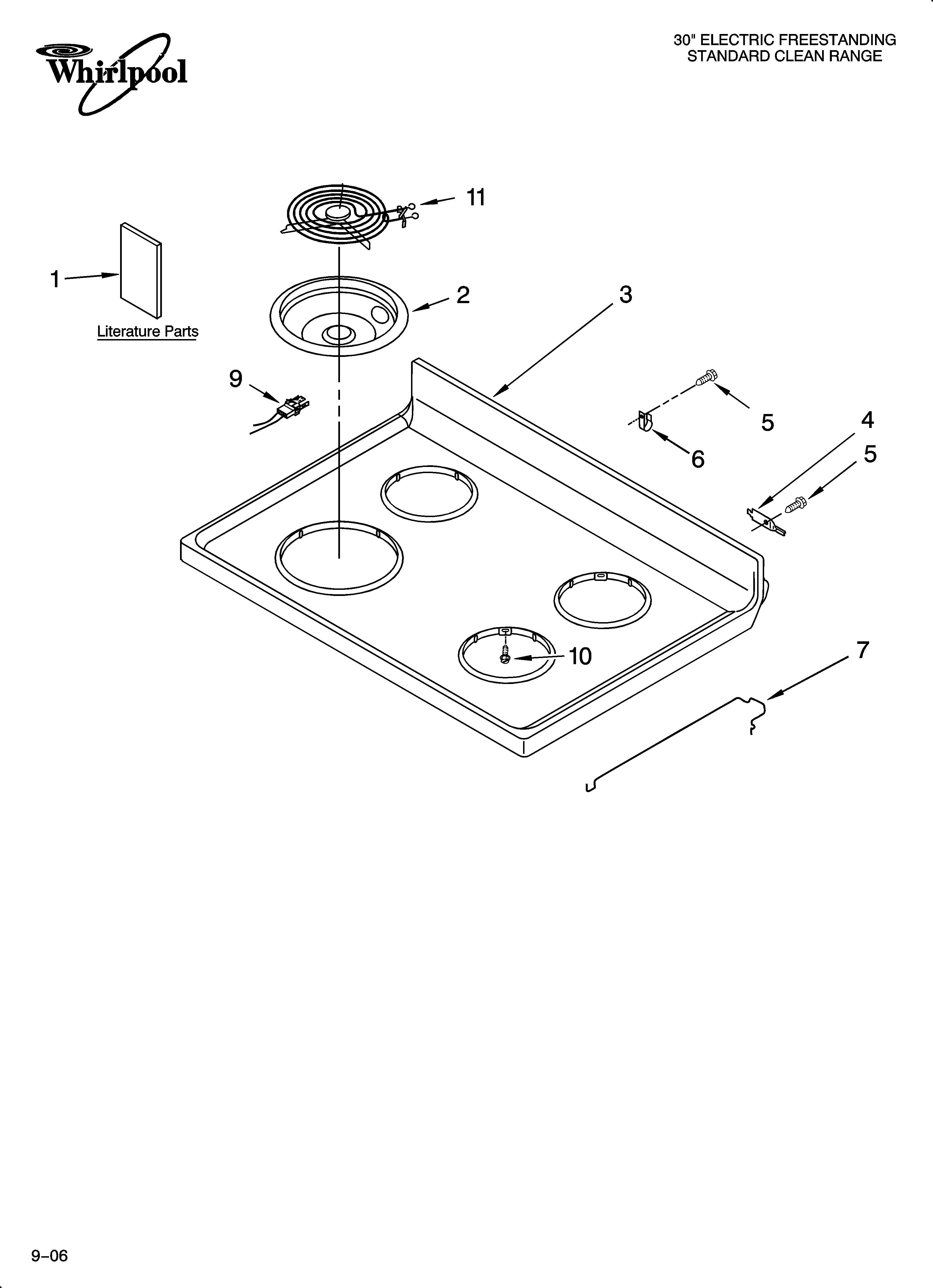 Whirlpool RF110AXST1 cooktop parts diagram
