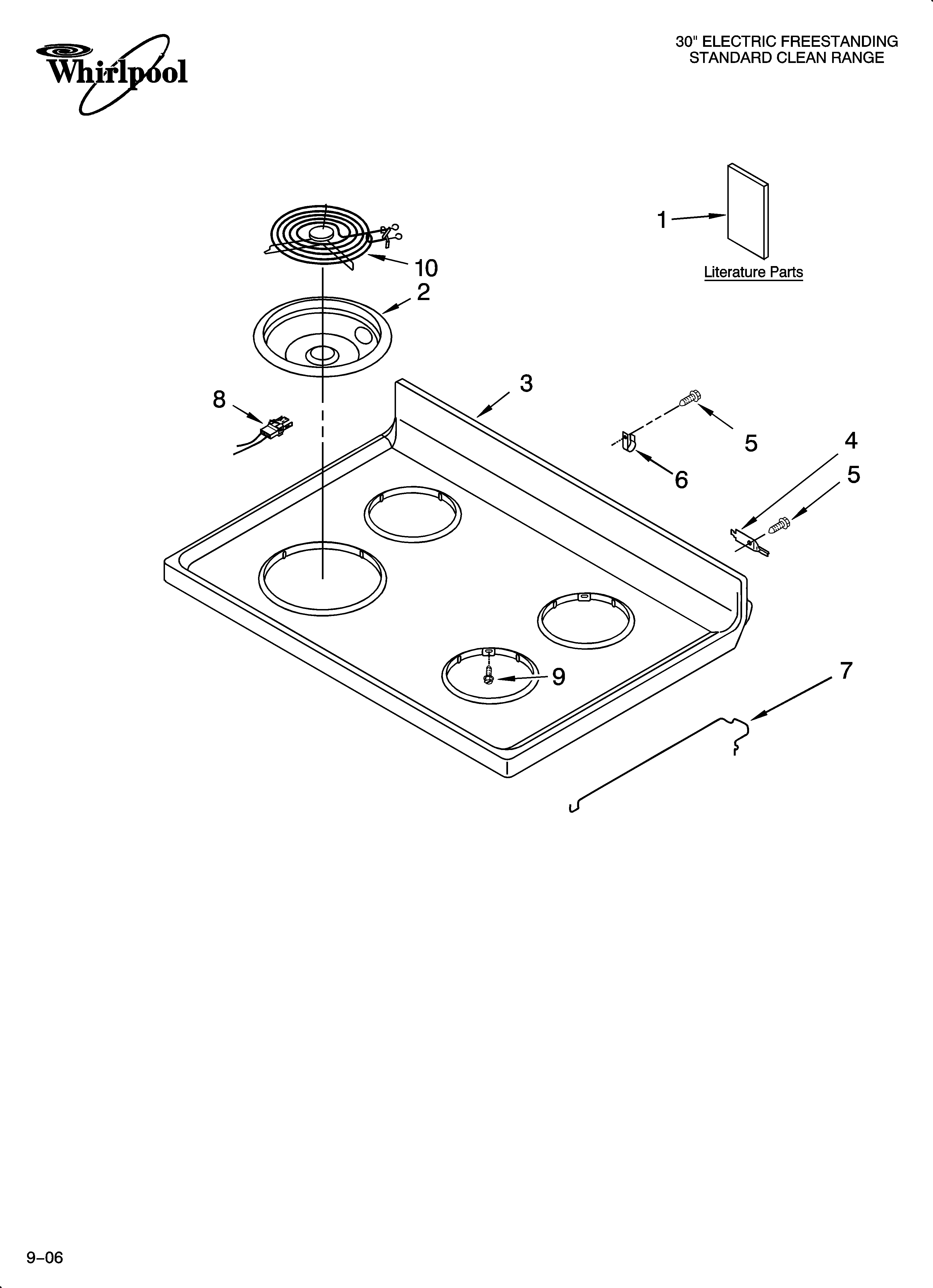 Whirlpool RF111PXSW1 cooktop parts diagram