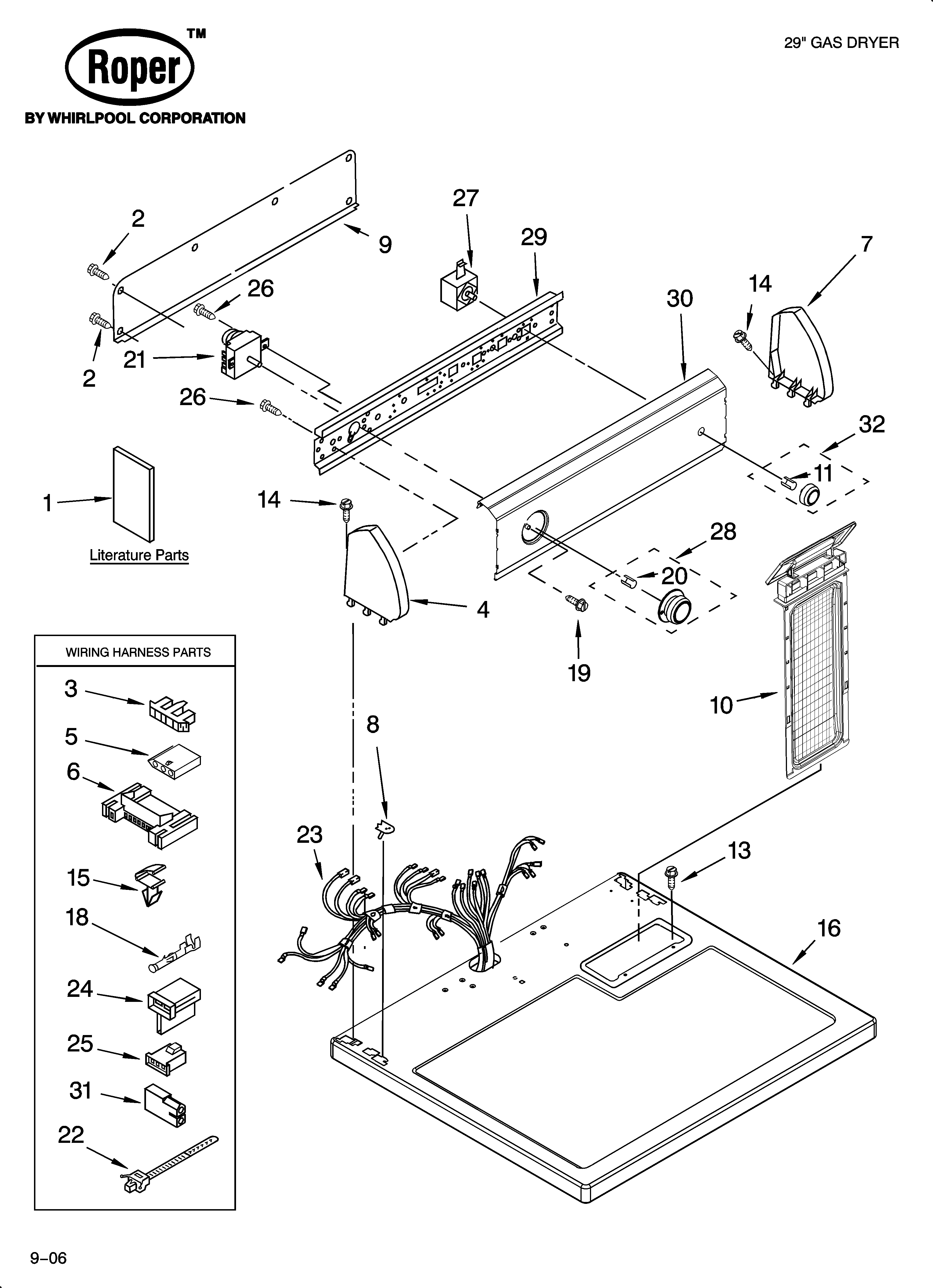 Roper RGD4340SQ0 top and console parts diagram