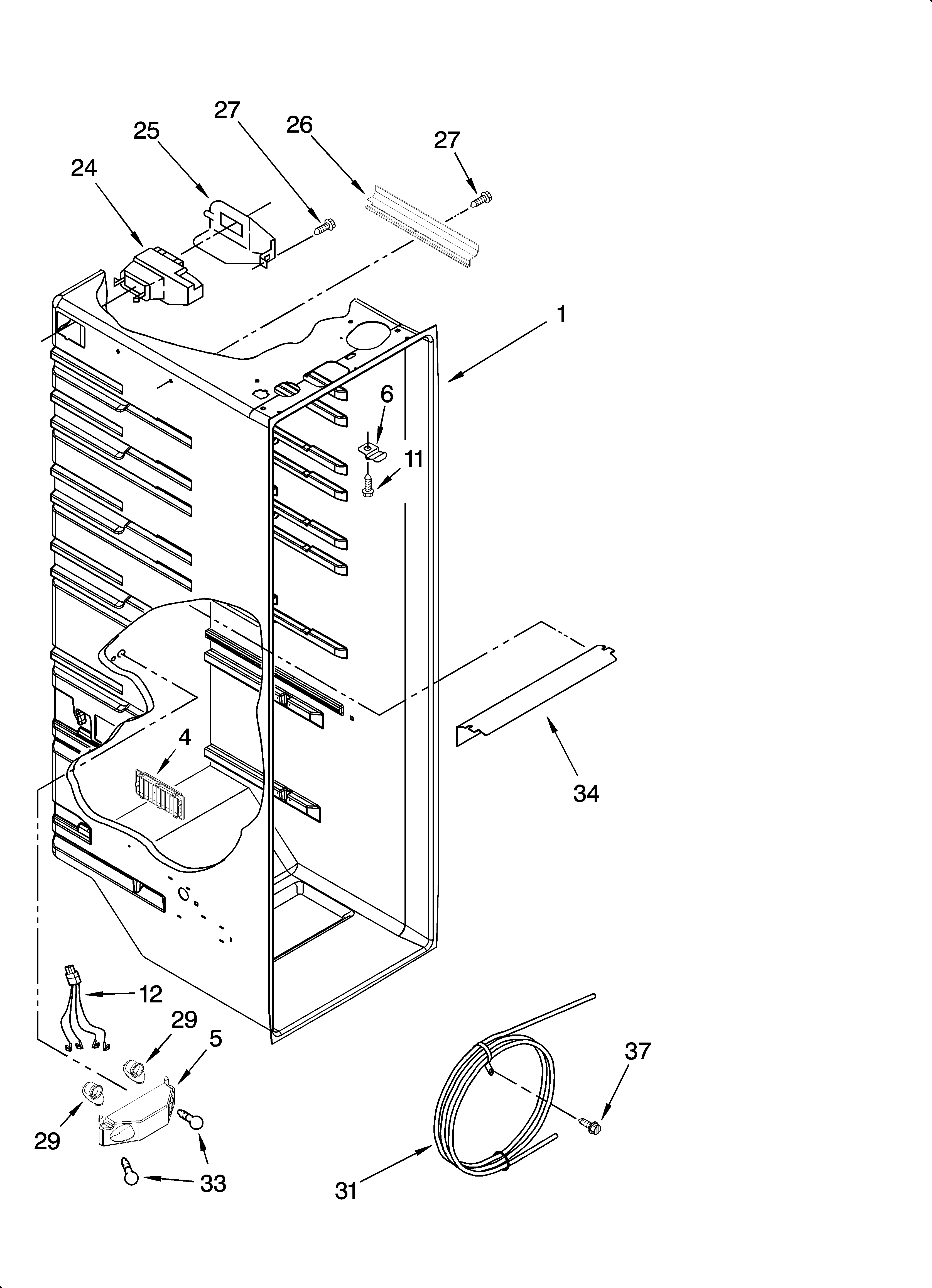 Roper RS25CGXTD00 refrigerator liner parts diagram