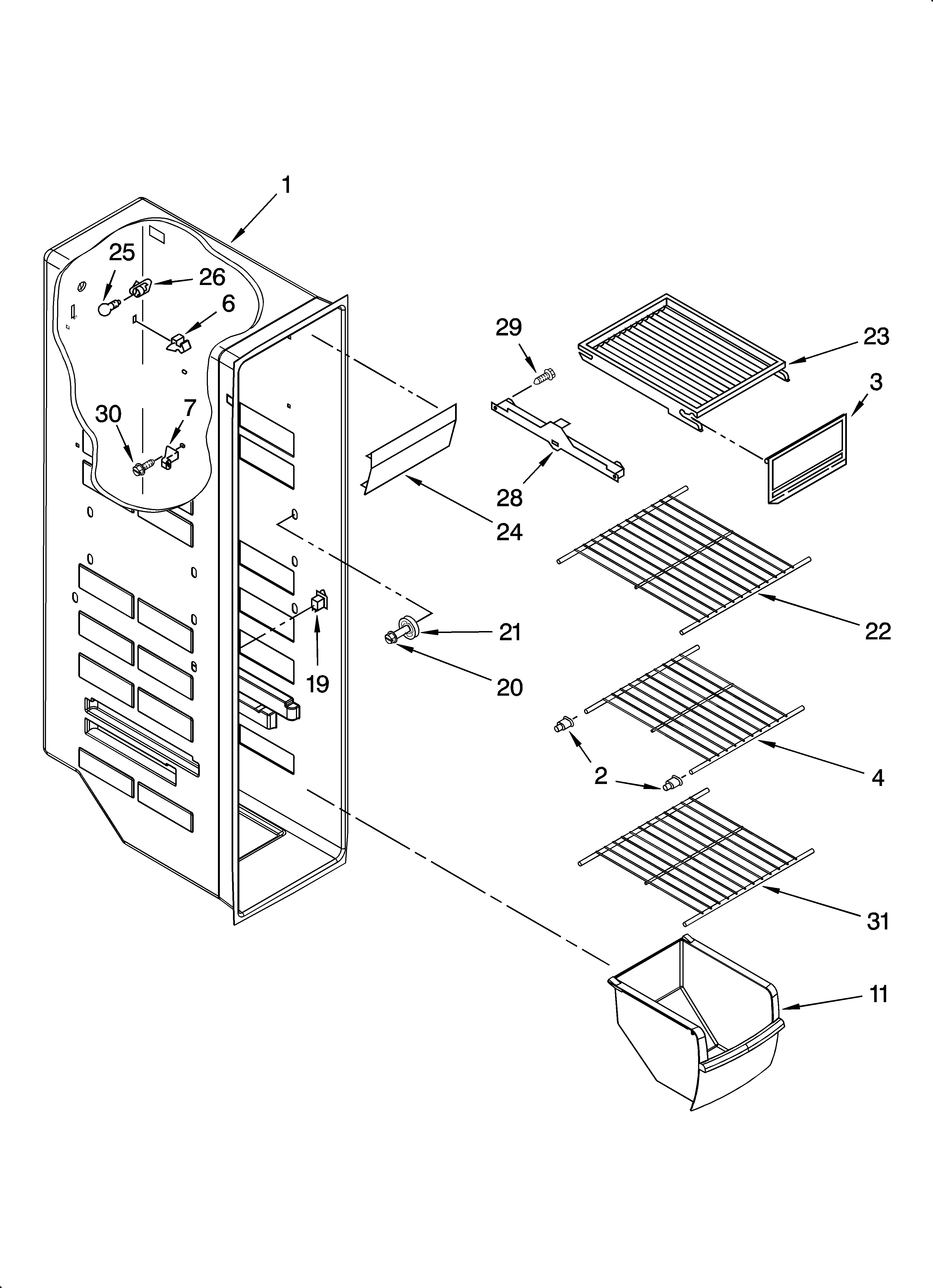 Roper RS25CGXTD00 freezer liner parts diagram