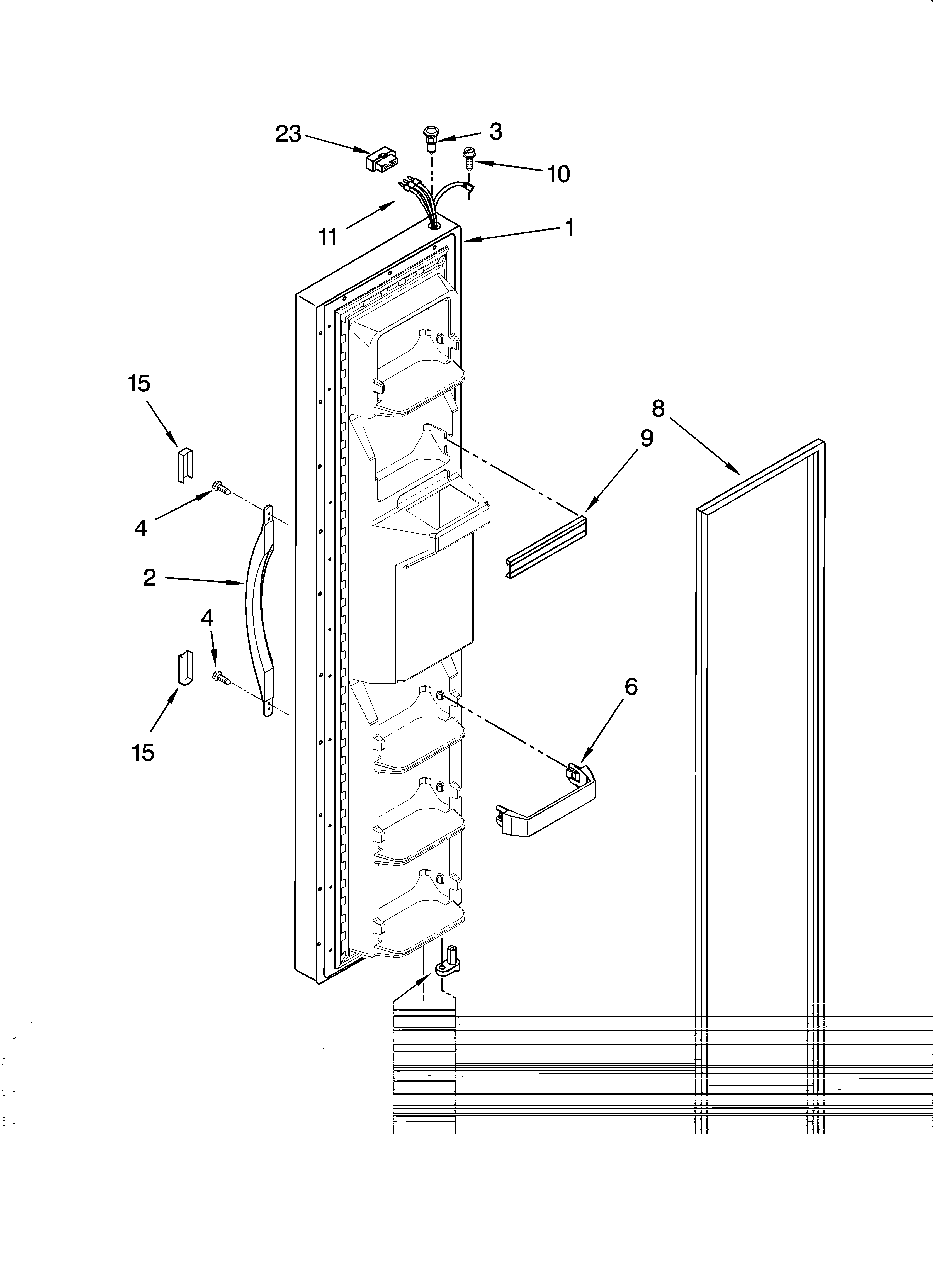 Roper RS25CGXTD00 freezer door parts diagram