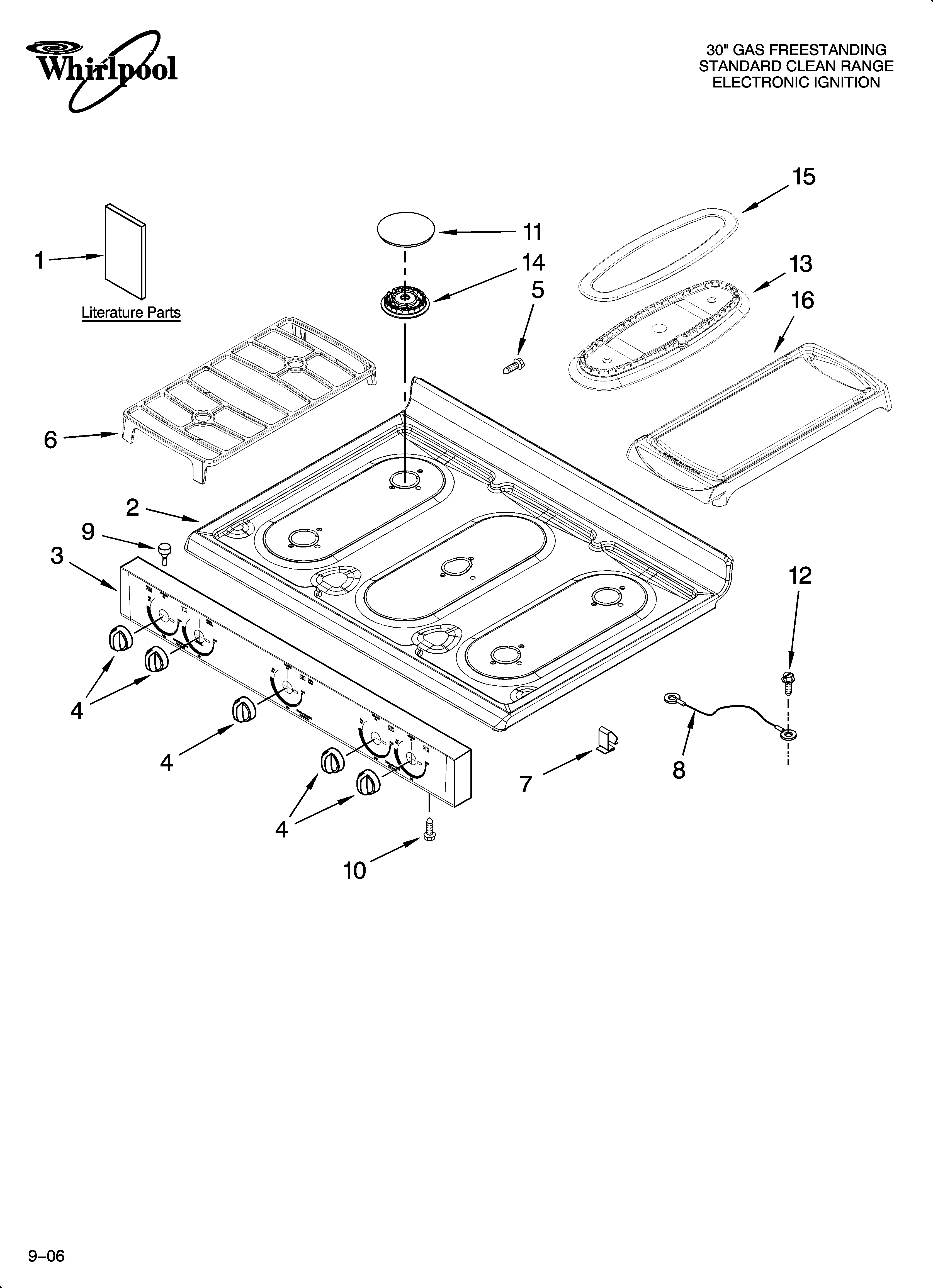 Whirlpool SF216LXSQ0 cooktop parts diagram