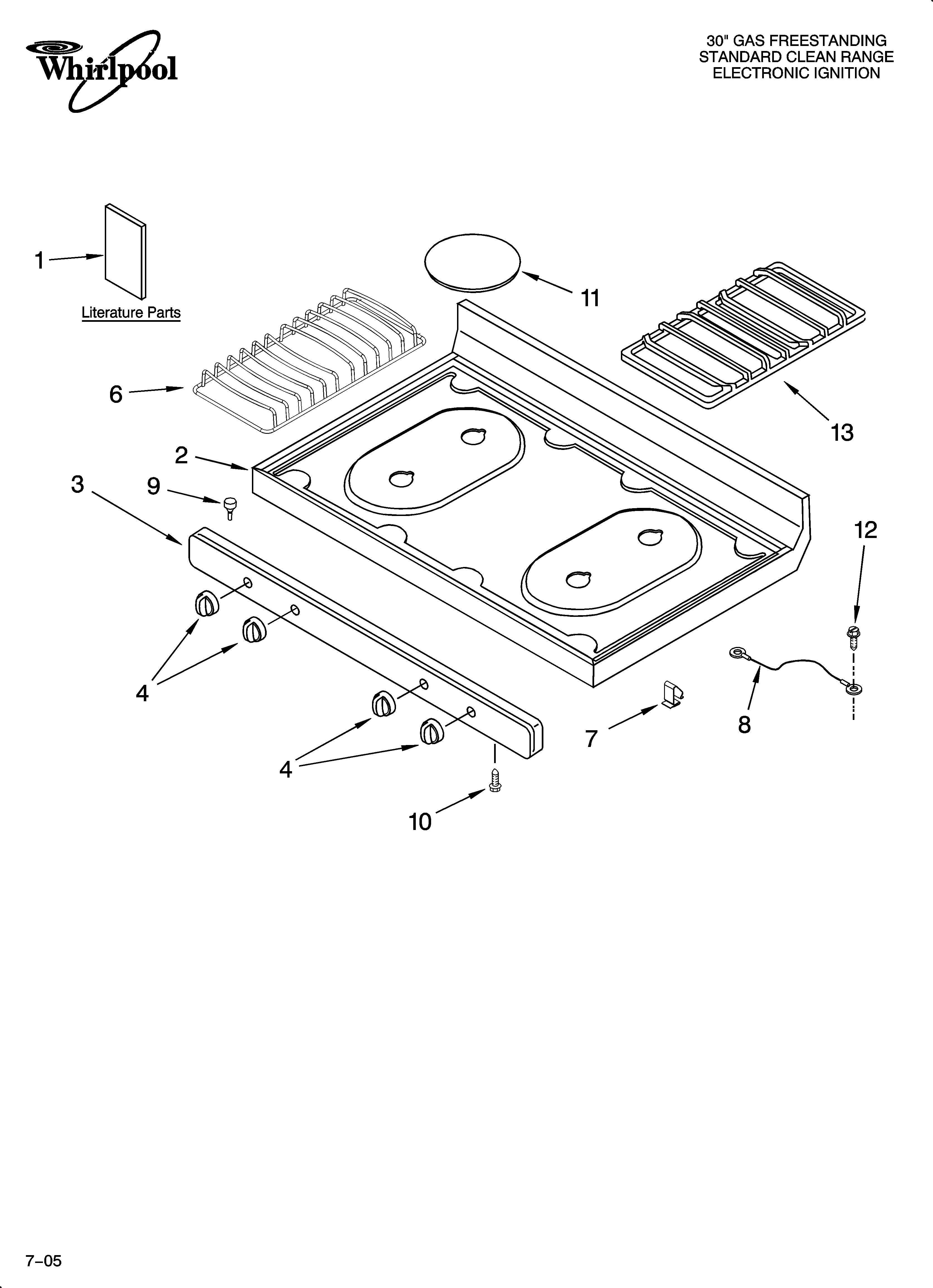 Whirlpool SF315PEPT2 cooktop parts diagram