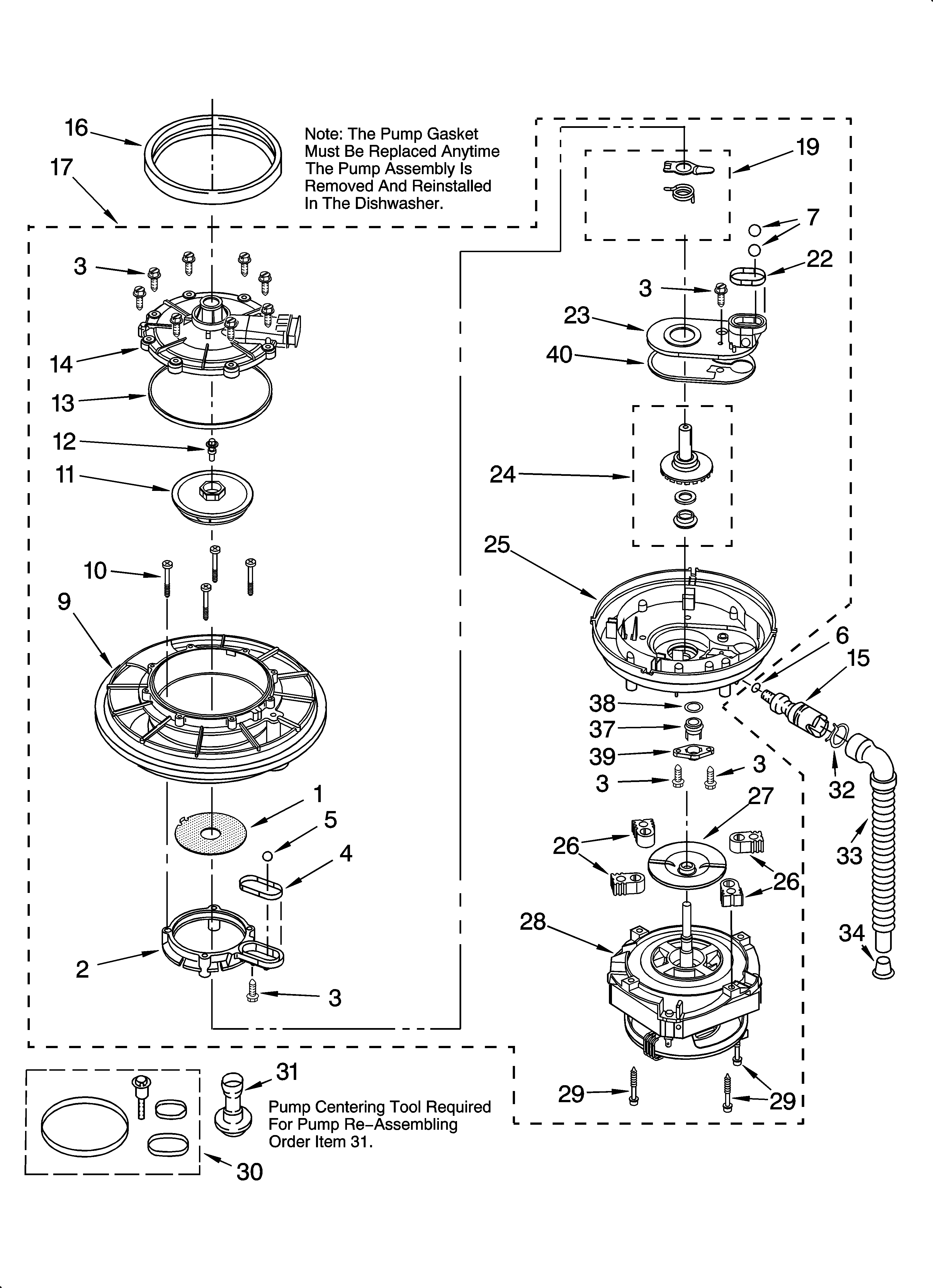 Estate TUD6710SB0 pump and motor parts diagram
