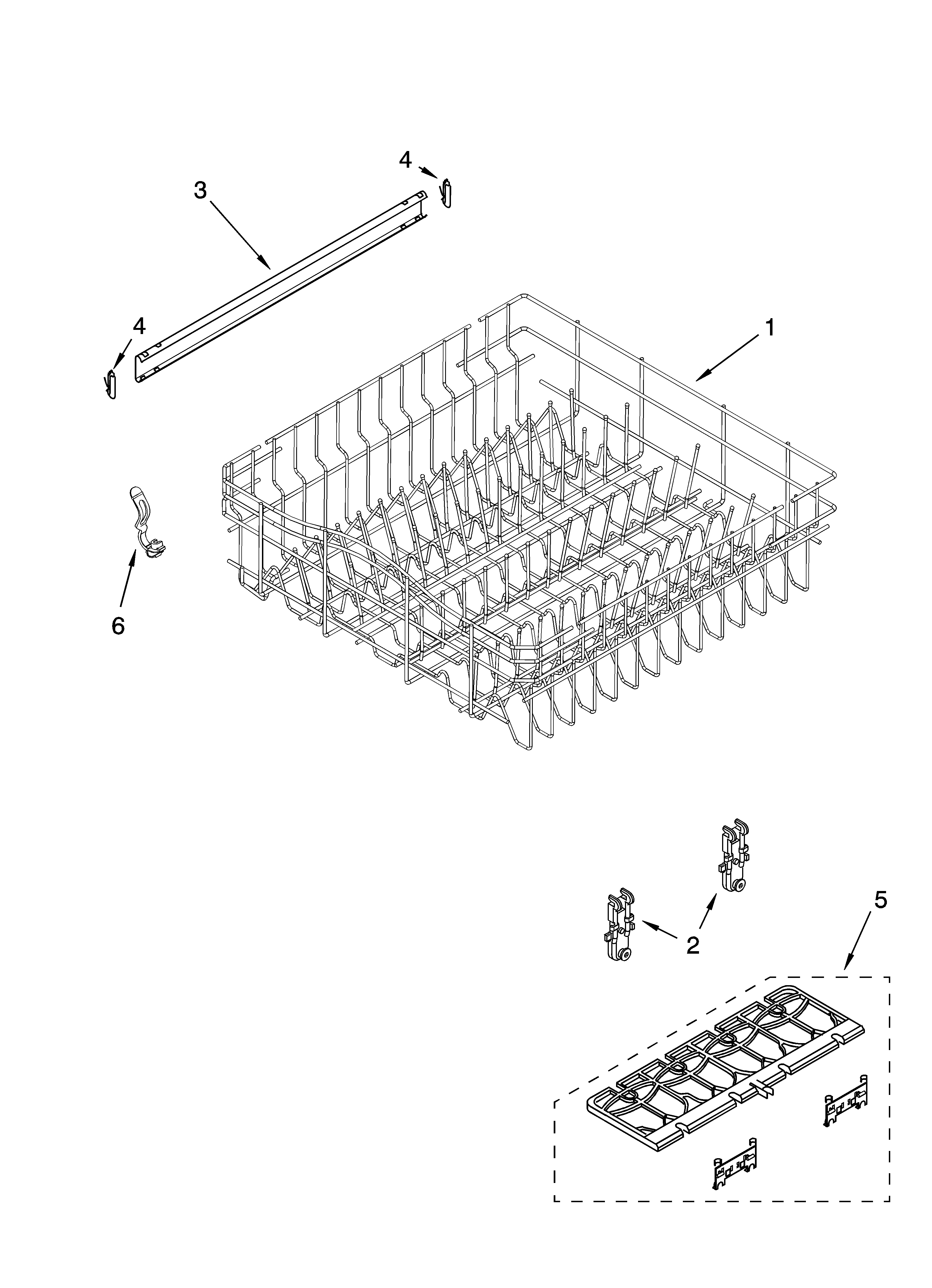 Whirlpool DU1200XTSQ1 upper rack and track parts diagram