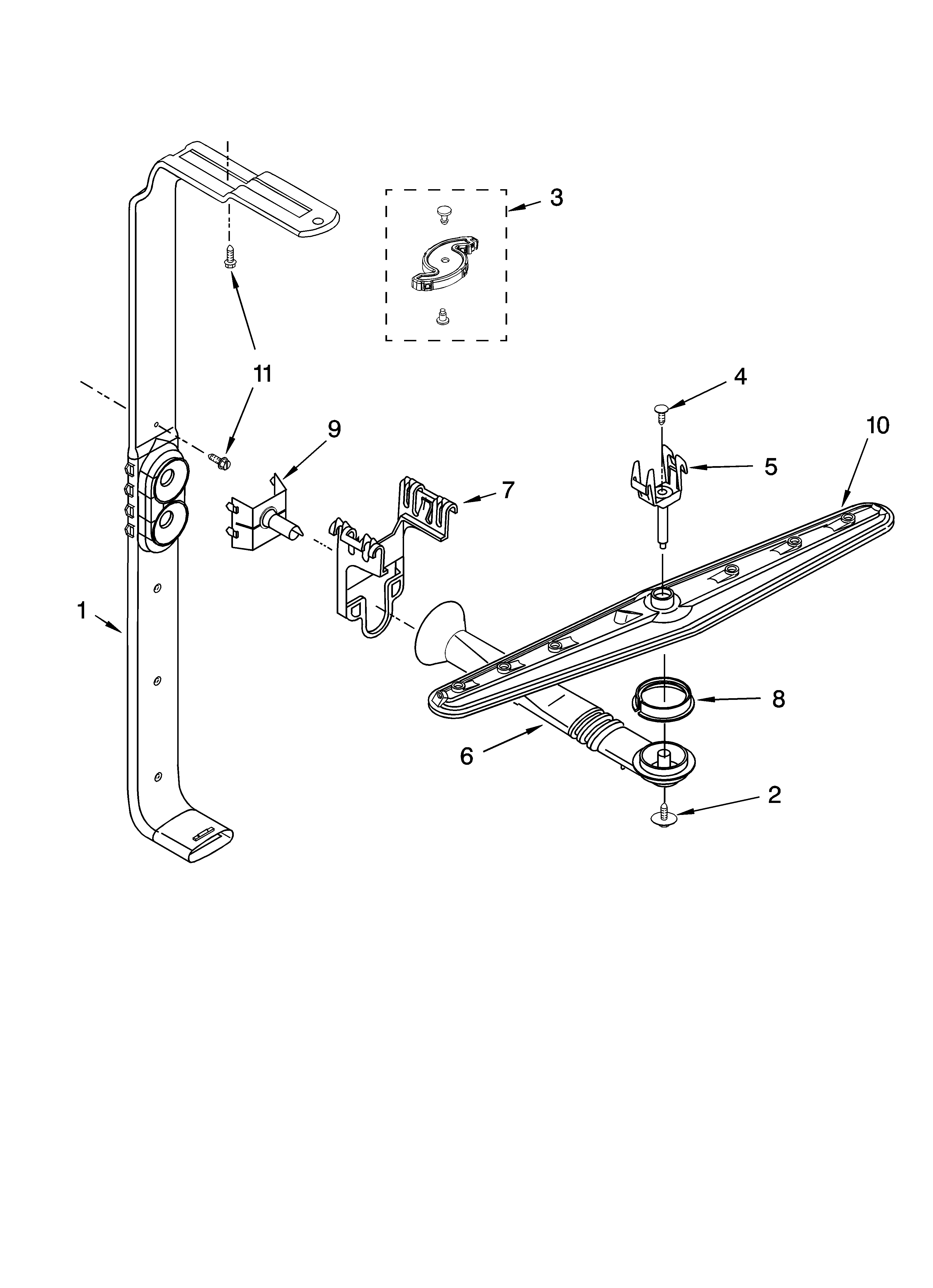 Whirlpool DU1200XTSQ1 upper wash and rinse parts diagram