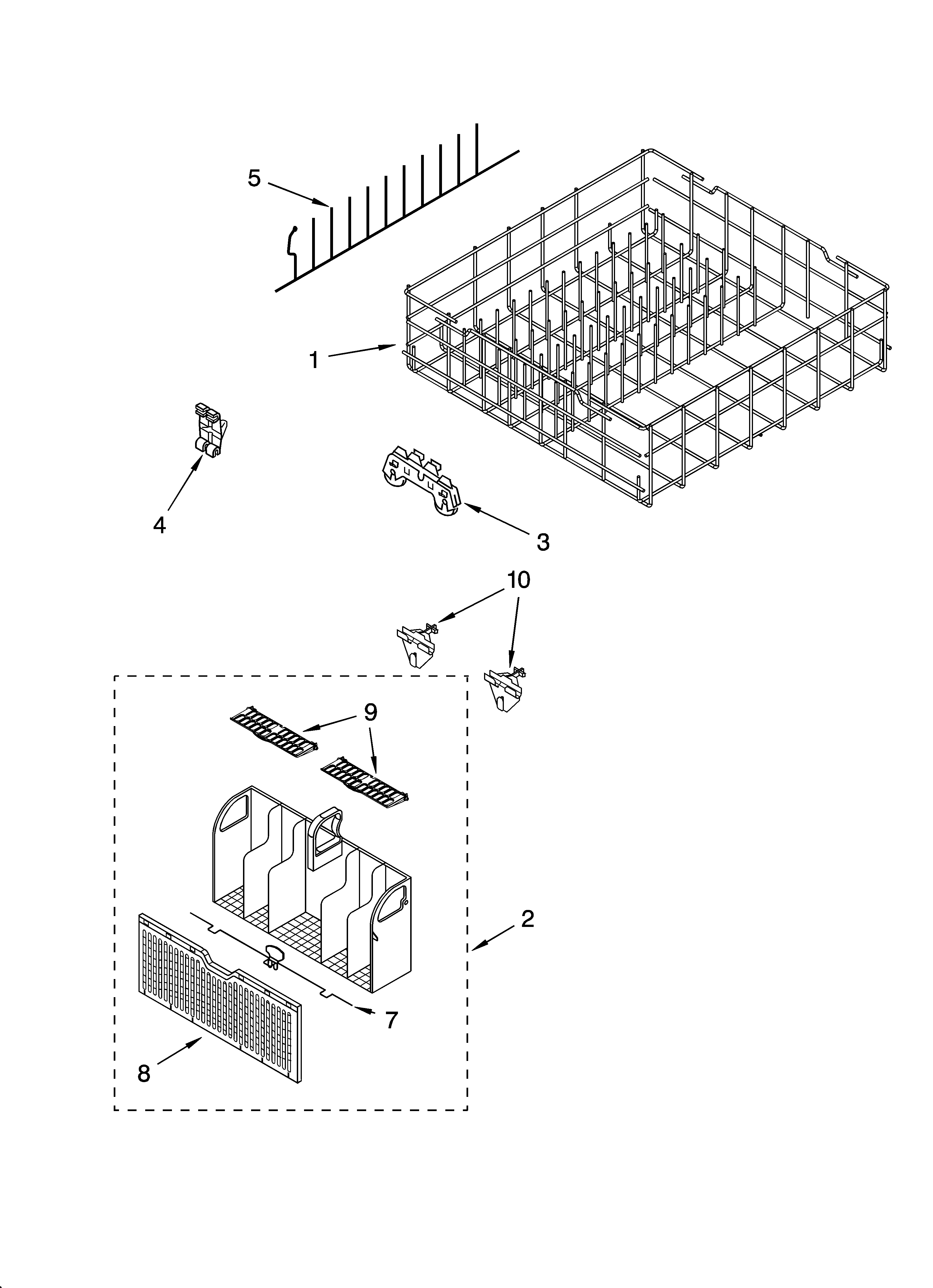 Whirlpool DU1200XTSQ1 lower rack parts, optional parts (not included) diagram