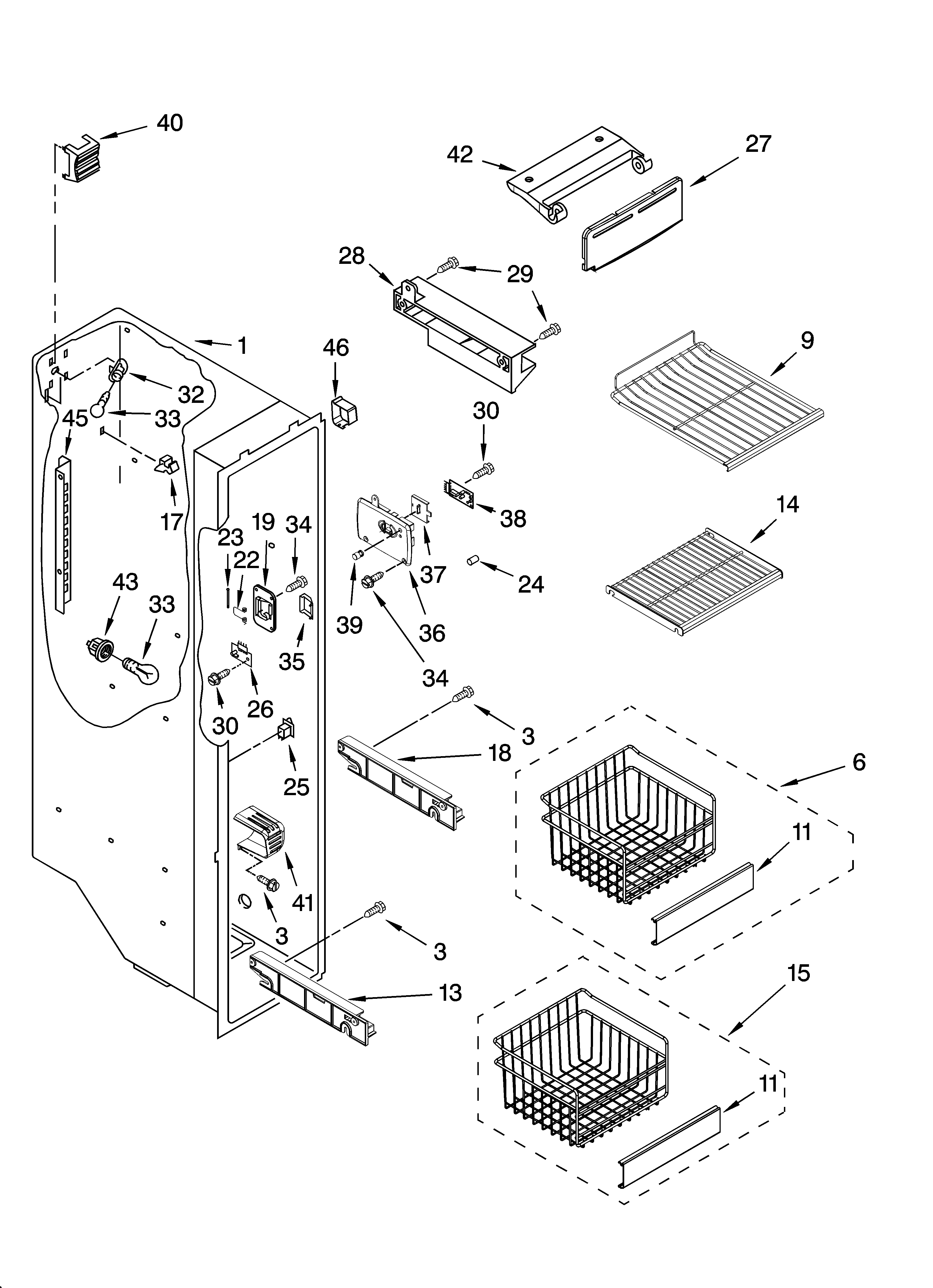 Whirlpool EC3JHAXRL11 freezer liner parts diagram
