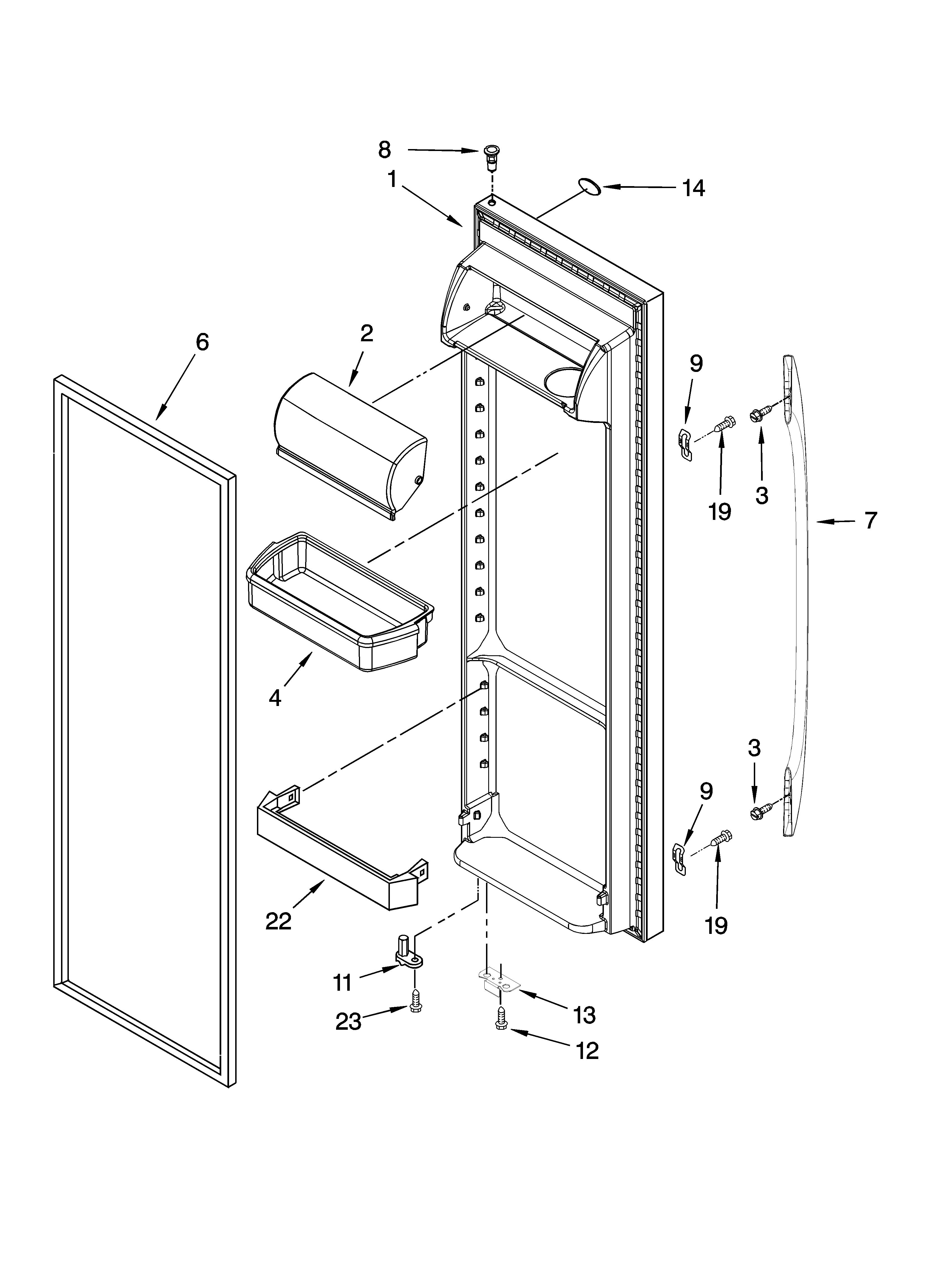 Whirlpool ED5FHEXSQ02 refrigerator door parts diagram