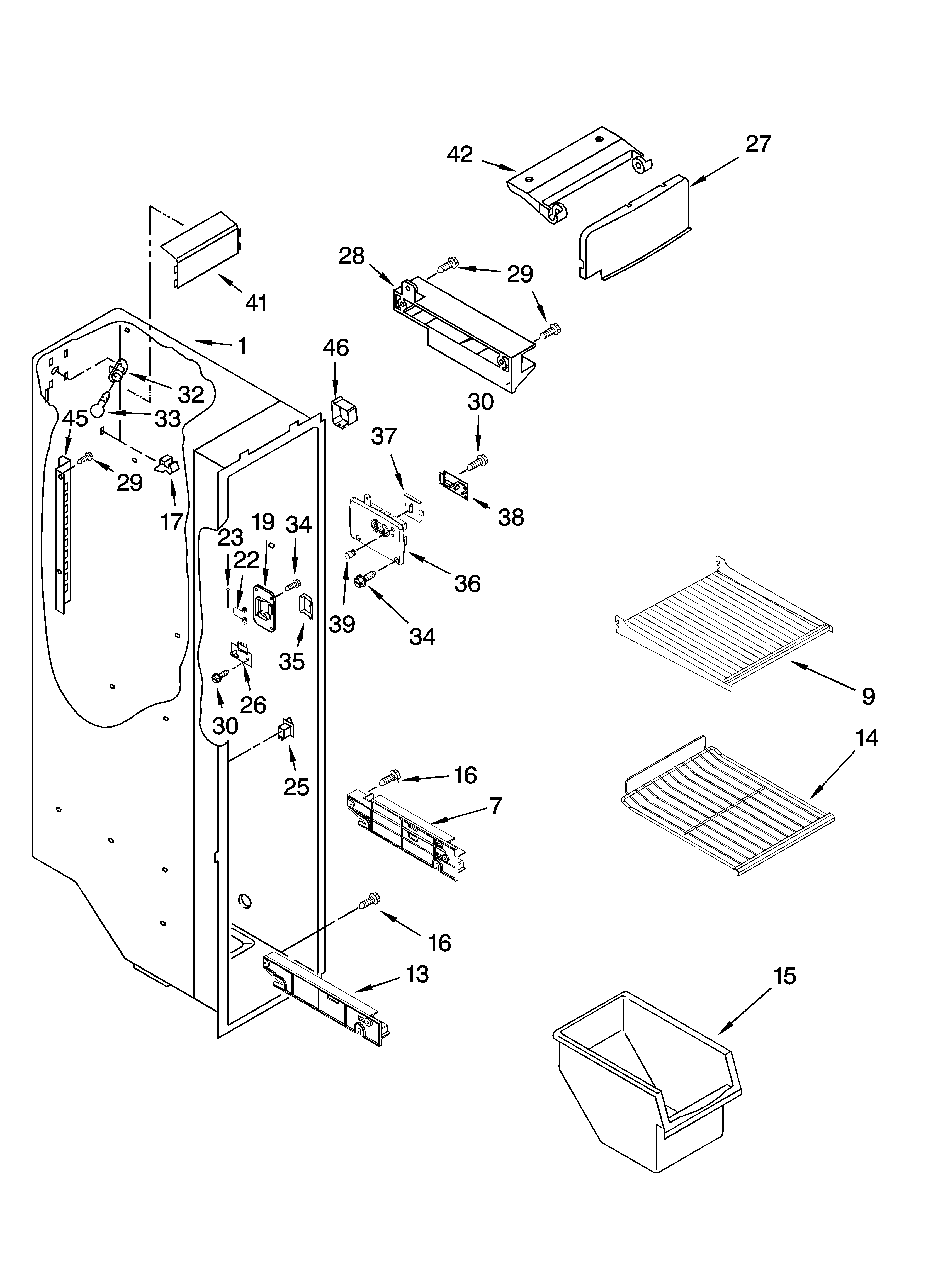 Whirlpool ES2FHAXSQ01 freezer liner parts diagram