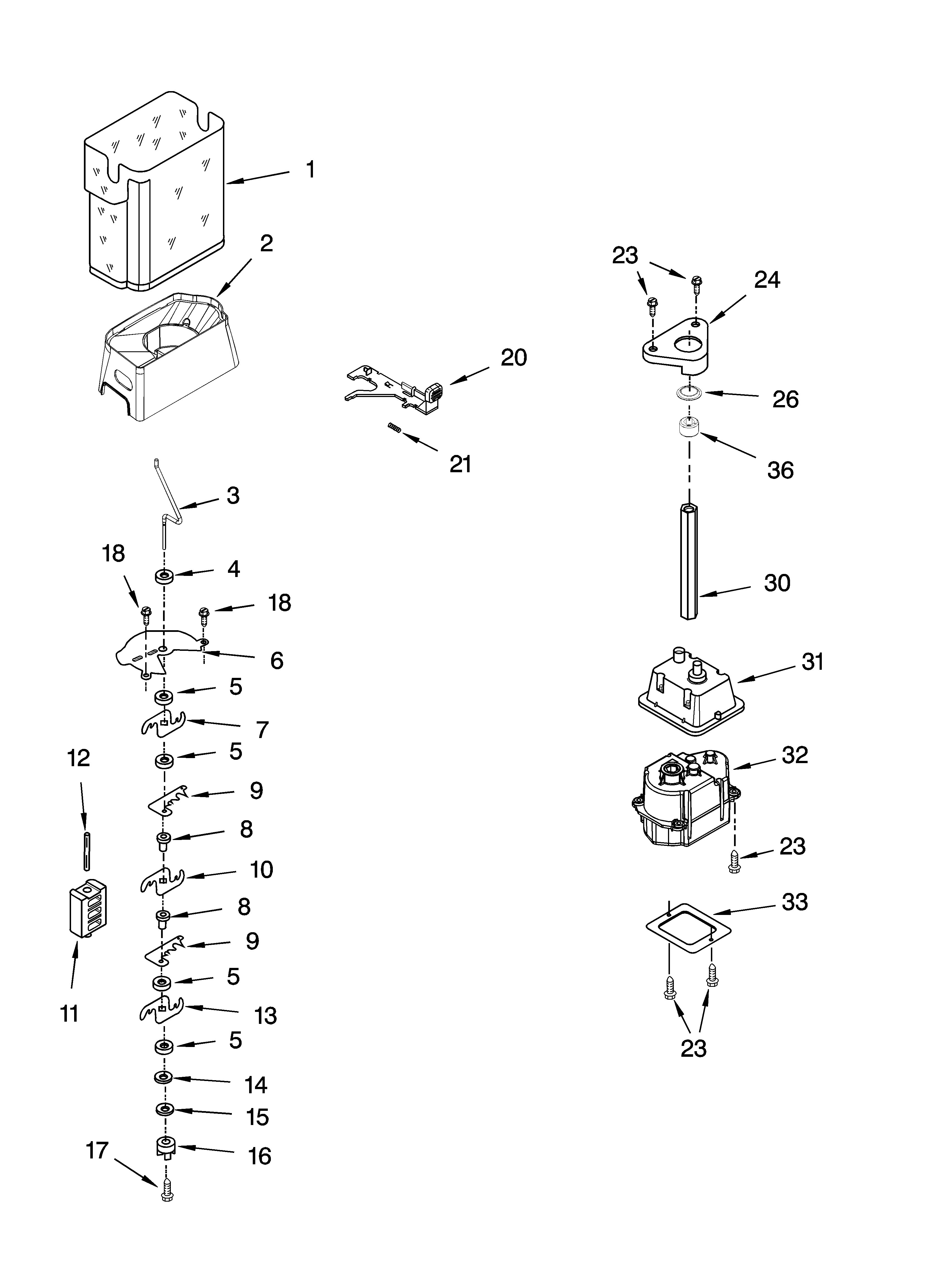 Whirlpool ES2FHAXSQ01 motor and ice container parts diagram