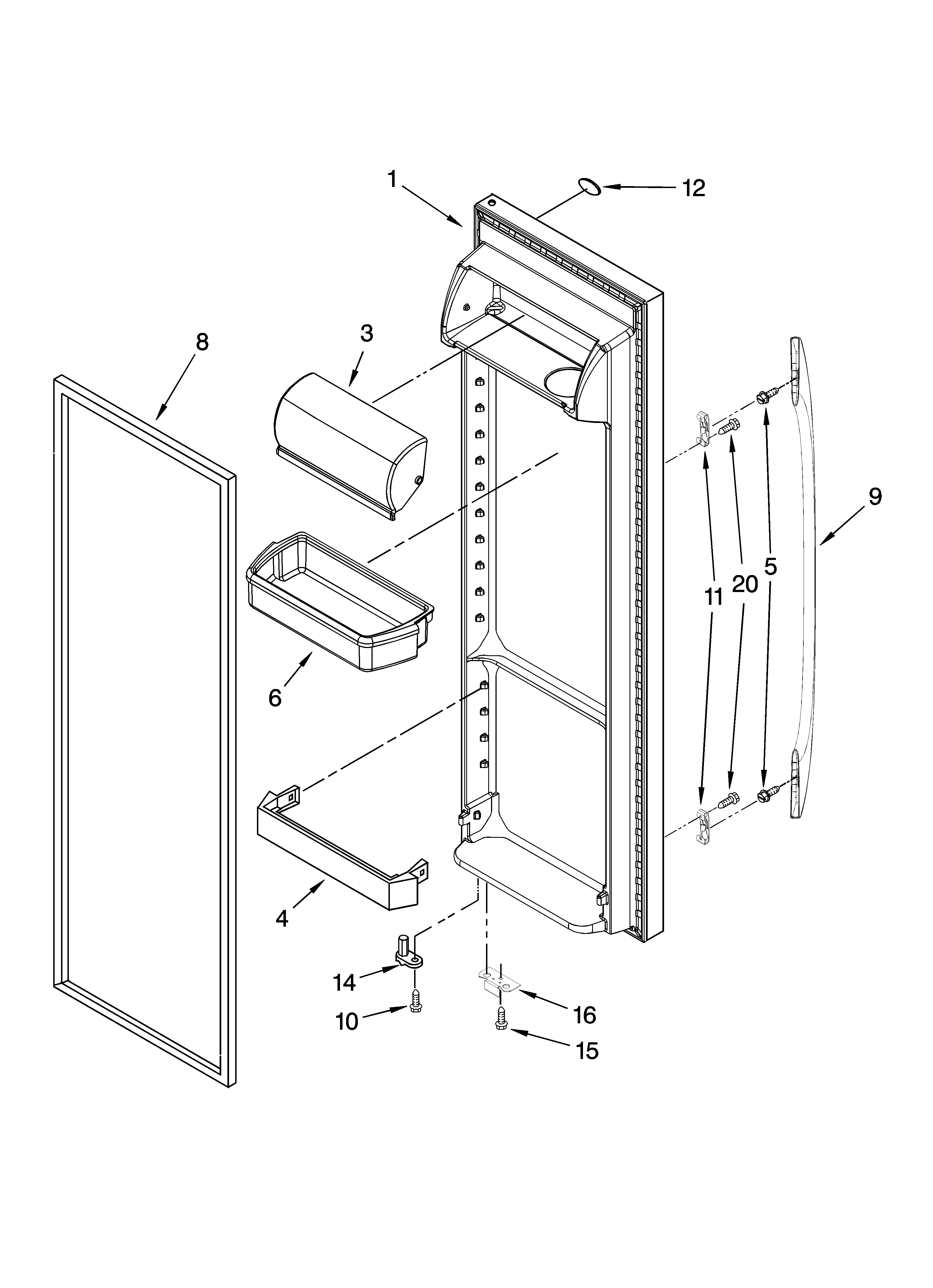Whirlpool ES2FHAXSQ01 refrigerator door parts diagram